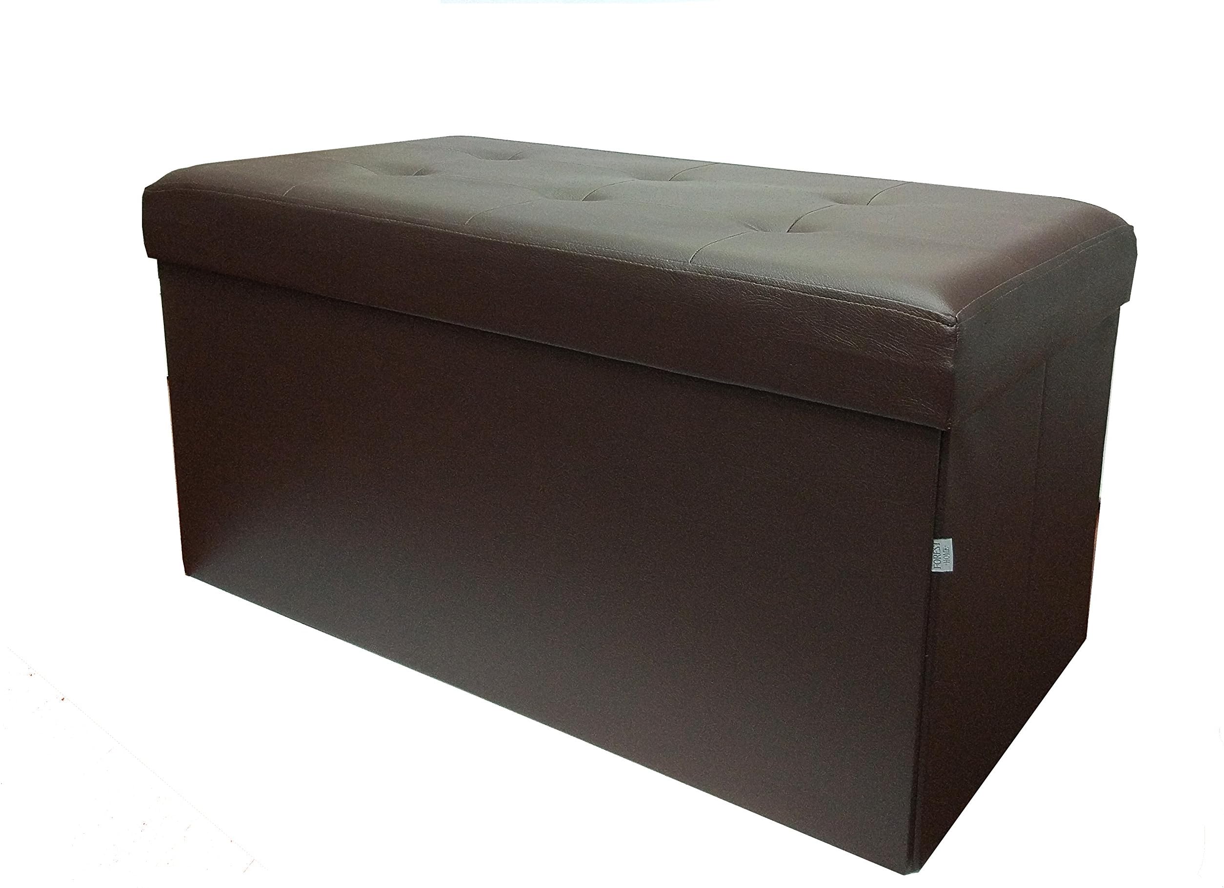 FORESTHOME Leather Foldable Ottoman Storage Bench-Seat Coffee/Side Table Leg Rest 36x18x18 Inch Mocha Brown (F-7014)