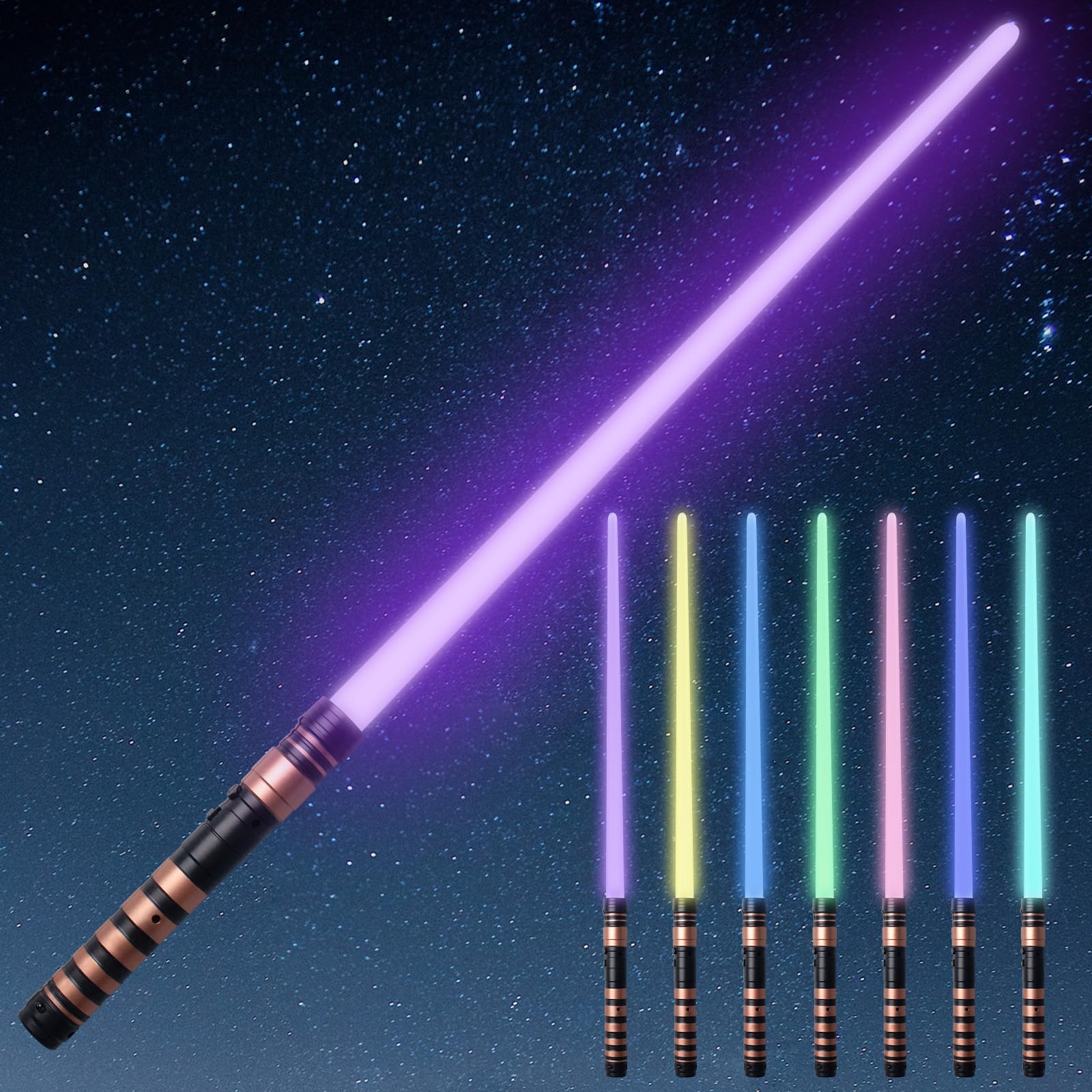 SUNZWO Light Up Saber with Electronic Lights & FX Sound for Kids, 7 Colors Changing LED Light Expandable Toy for Star Wars Roleplay Halloween Dress Up Parties