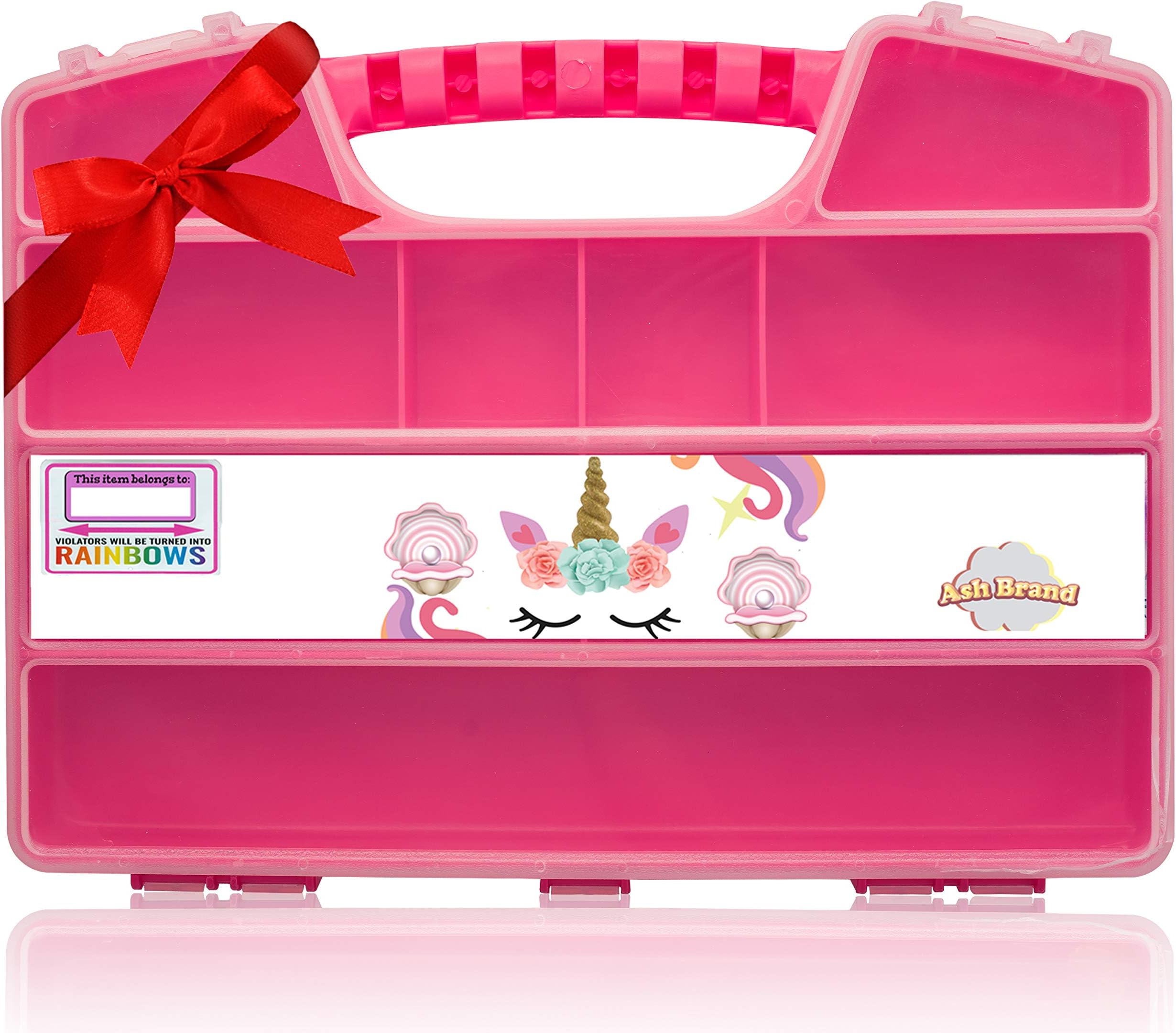 ASH BRAND Unicorn Storage Case Box Container with Dividers and Handle | No-Spill Latches