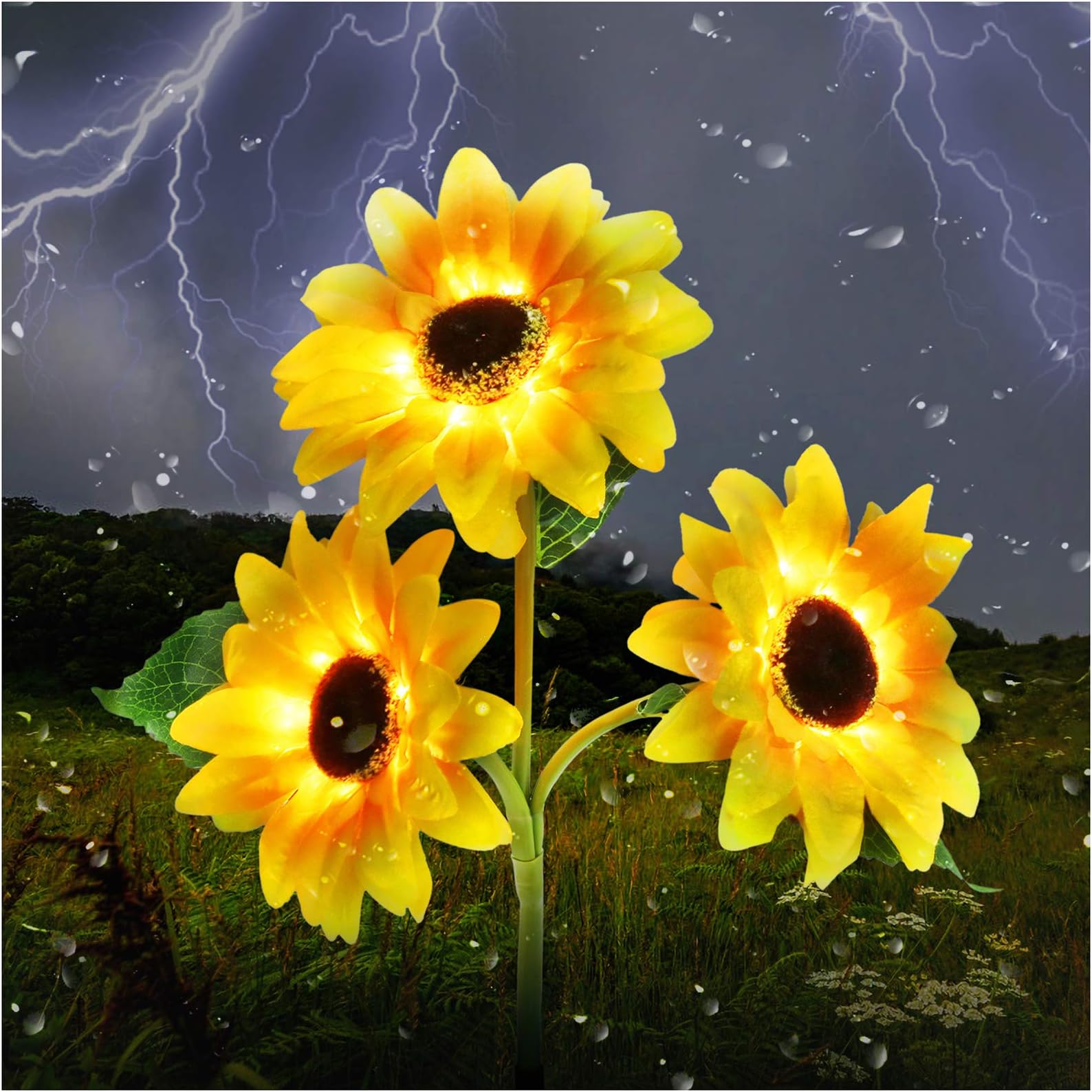 Outdoor Solar Garden Stake Lights,Upgraded LED Solar Powered Light with 3 Sunflower, Waterproof Solar Decorative Lights for Garden, Patio, Backyard (1 Pack)