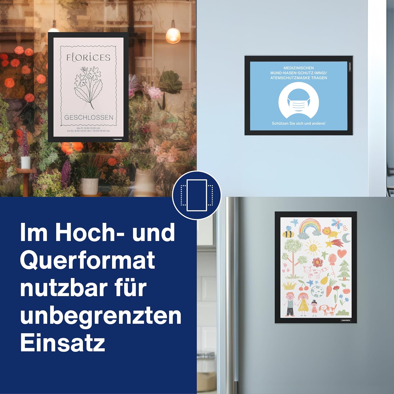 magnetofix Information Frames Pack of 2 Black | Format: A4 | Self-Adhesive Magnetic Picture Frame for Signs, Pictures and Documents