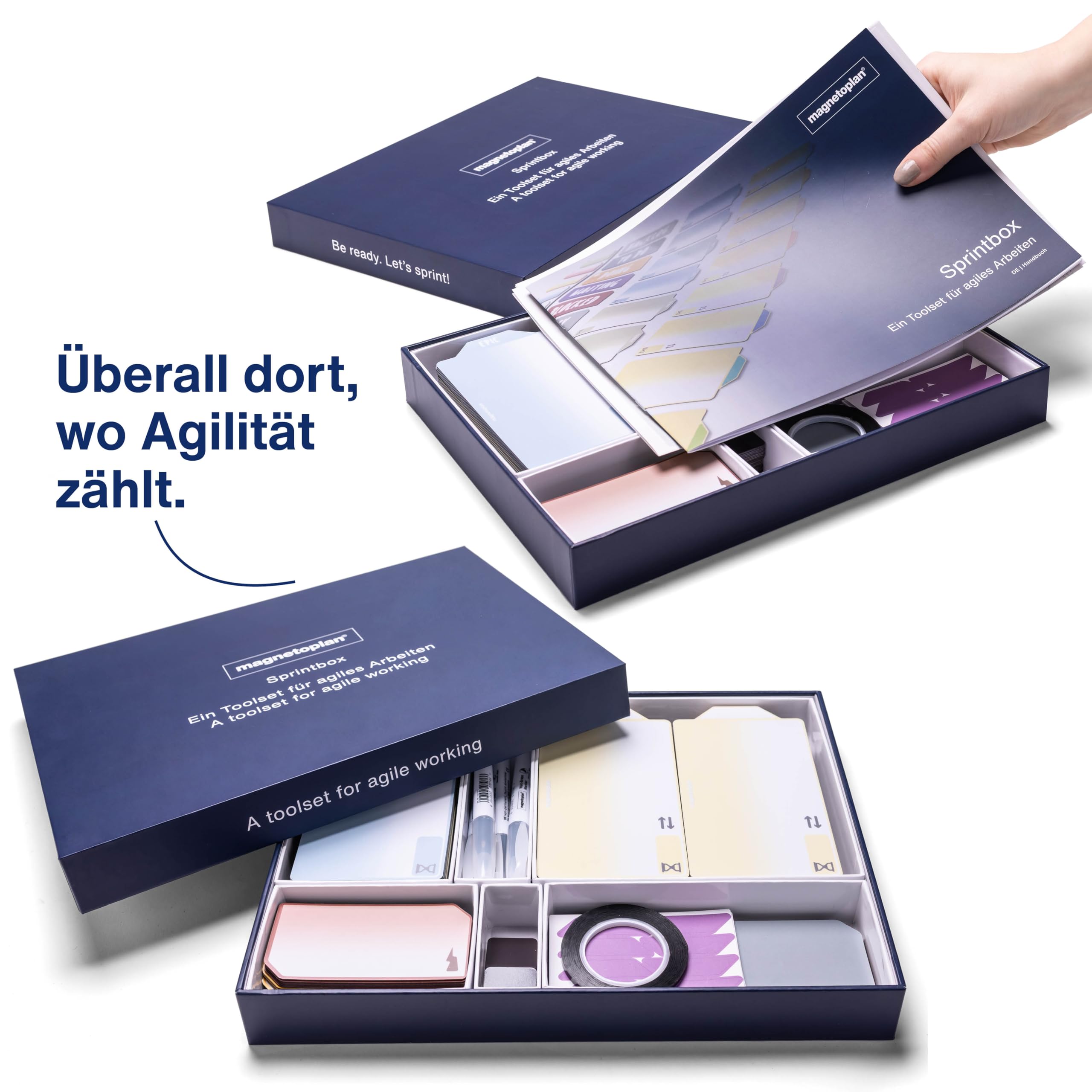 magnetoplan Sprintbox | Das Toolset für agiles Arbeiten | Inkl. 255 Einzelteilen | Enthält alles, was Ihr Projektteam für den Einstieg in Scrum oder Kanban benötigt | Sofort einsetzbar