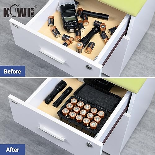 Miniatura 6 de KIWIFOTOS Organizador de baterías C con 15 ranuras para almacenamiento, resistente al agua, IP67, impermeable, celda C, LR14, pilas alcalinas,