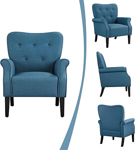 Miniatura 4 de Yaheetech Sillón moderno, silla decorativa de mediados de siglo con patas de madera resistentes y respaldo alto para espacios pequeños, sofá