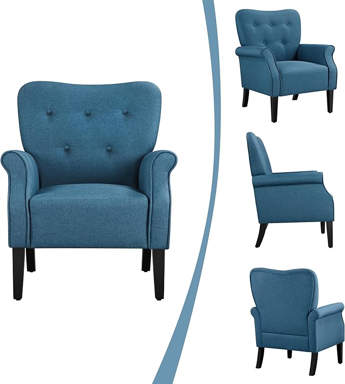 Sillón Moderno Tela Tapizada Azul Marino Patas Madera miniatura 4