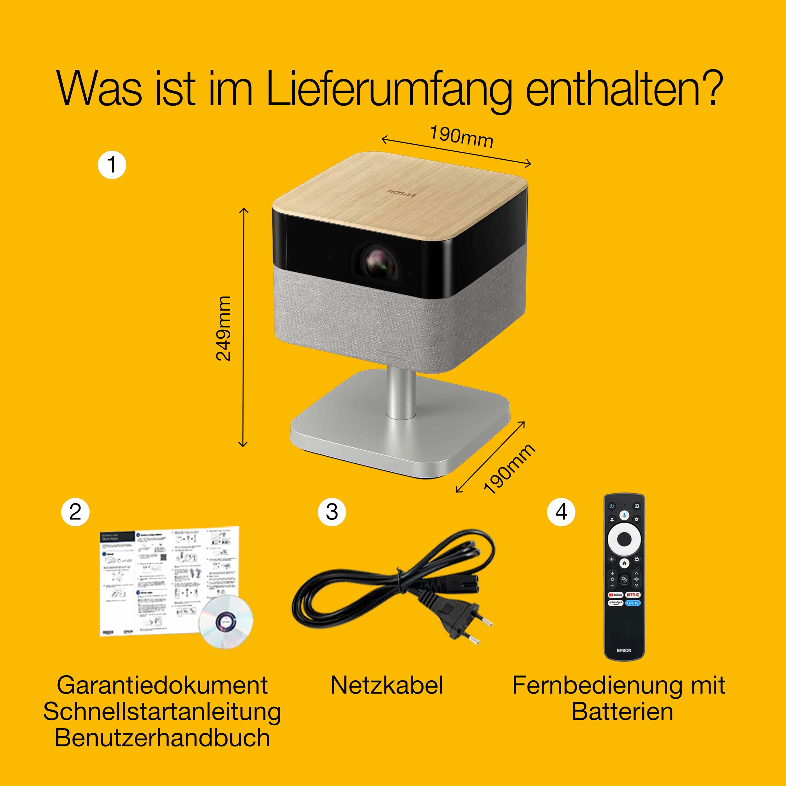 Epson Lifestudio Flex Plus EF-72 | Tragbarer 4K-PRO-UHD-Smart-TV-Projektor | 1.000 Lumen | 3LCD x RGB-LED | Sound by Bose | Google TV | Einfache Einrichtung | 150''-Display | 5 Jahre Garantie | Eiche