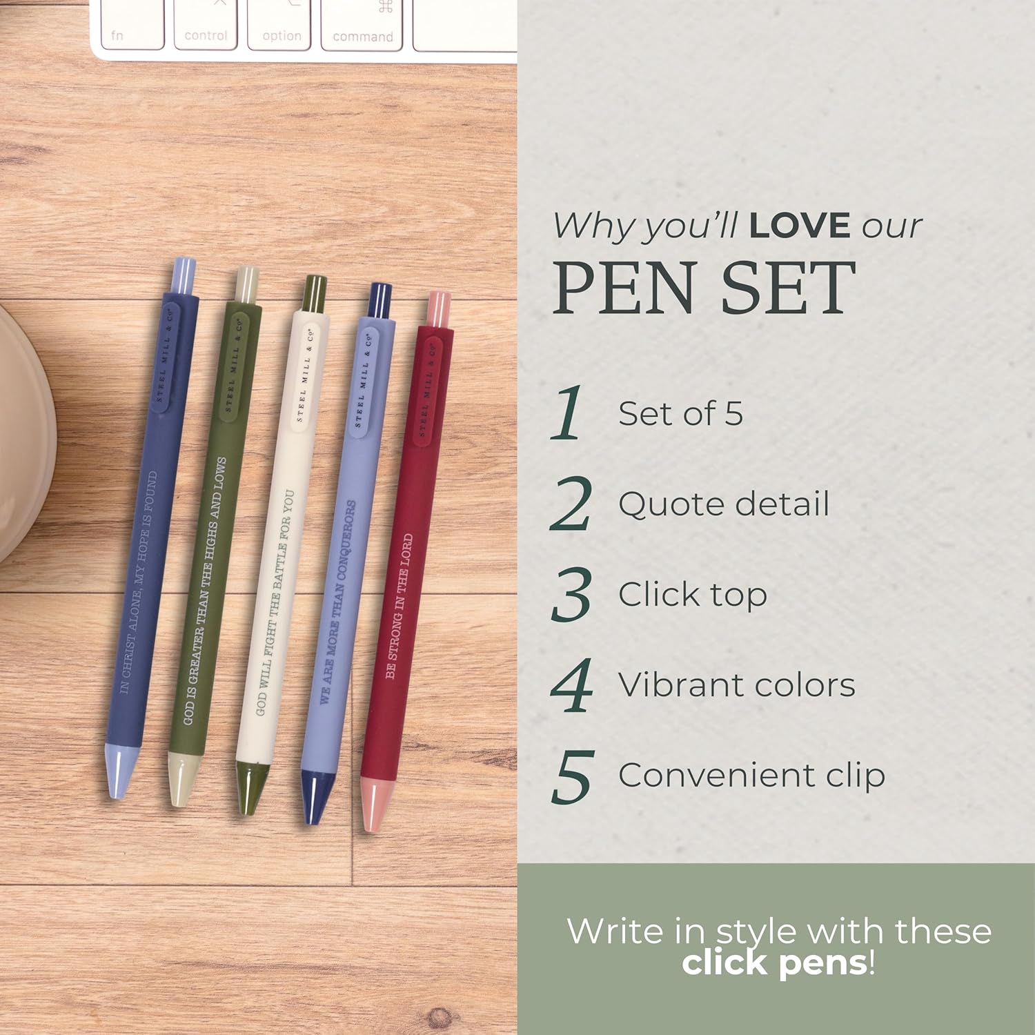 Steel Mill & Co Gel Pen Set, Faith Inspired Journaling Pens for Bible Study and Notetaking with Pocket Clip (Greater than the Highs and Lows) - Image 4