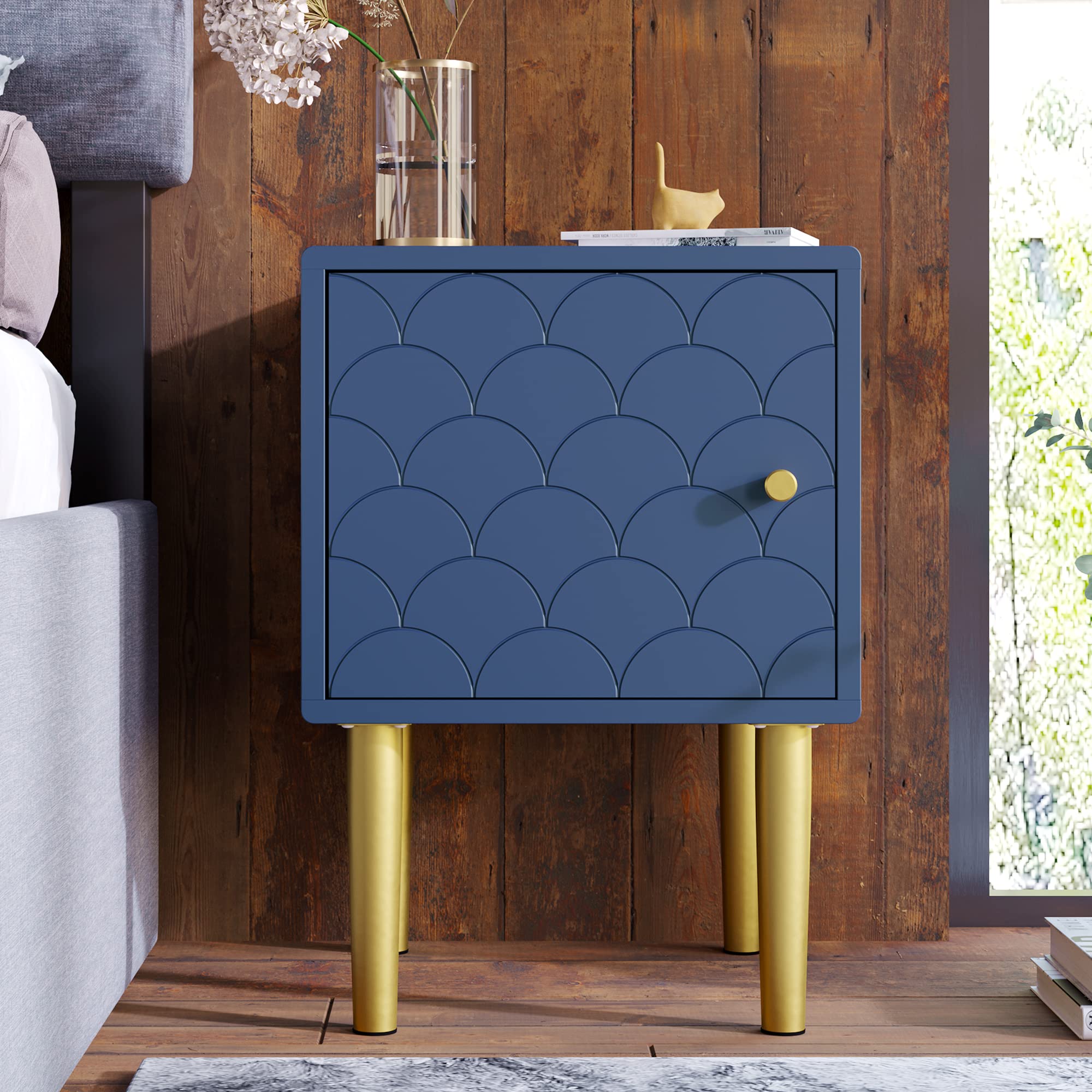KAZZIO Juego de 2 mesitas de noche, mesitas de noche, mesitas auxiliares, color azul marino, mesa de sofá adecuada para cualquier cama y dormitorio (mesita de noche, 2)