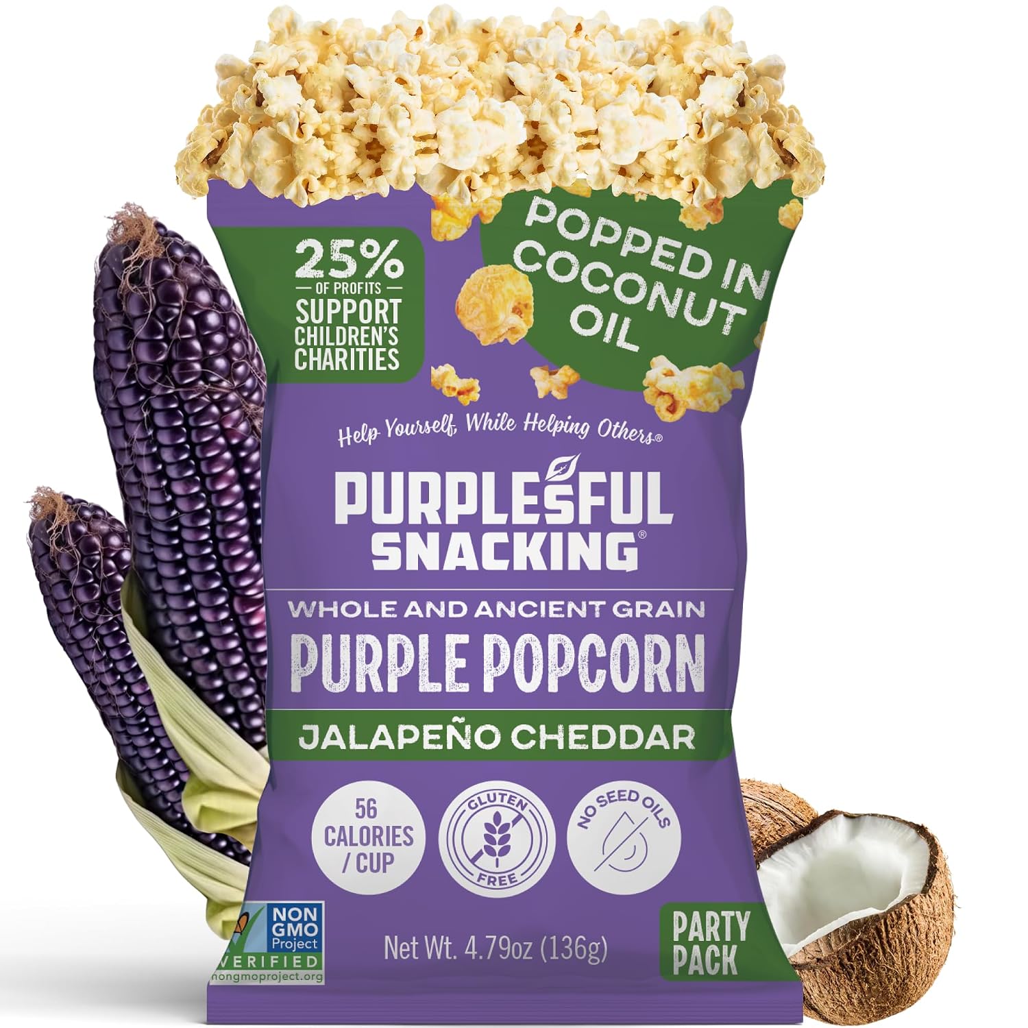 Purplesful Purple Corn Popcorn, Silkier, Creamier & Healthy Popcorn, Vegan-Friendly, Non-GMO, Flavorful Popped Corn Gourmet Snack, Jalapeno Cheddar, Big Bulk Pack - 4.8 Oz Per Pack (Pack of 3)