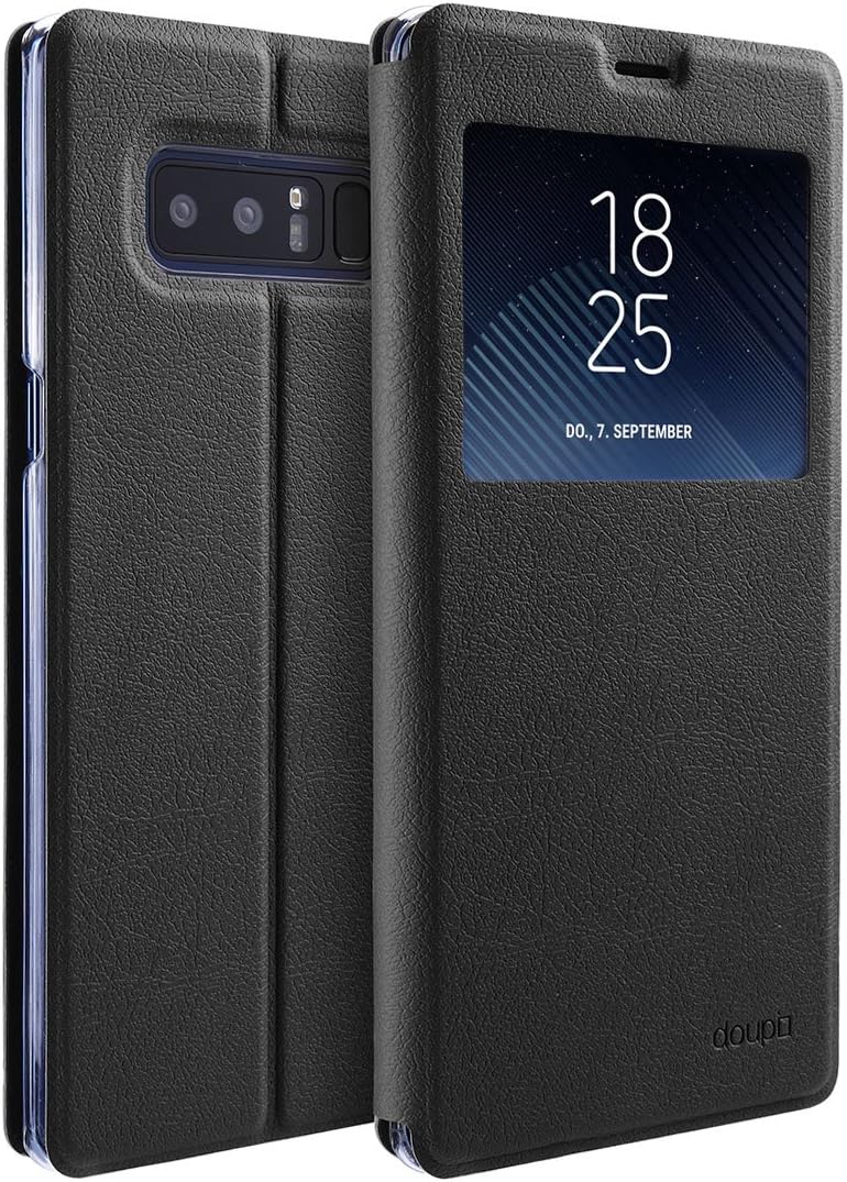 Deluxe FlipCover for Samsung Galaxy Note 8 with Viewing Window Magnet FlipCase BookStyle Screen Protector Stand Protective Case, Black