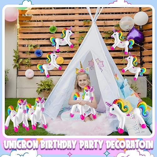 Miniatura 6 de Decoraciones inflables de fiesta de unicornio – (paquete de 4) 24 pulgadas – Unicornios grandes de arco iris inflables para decoraciones de