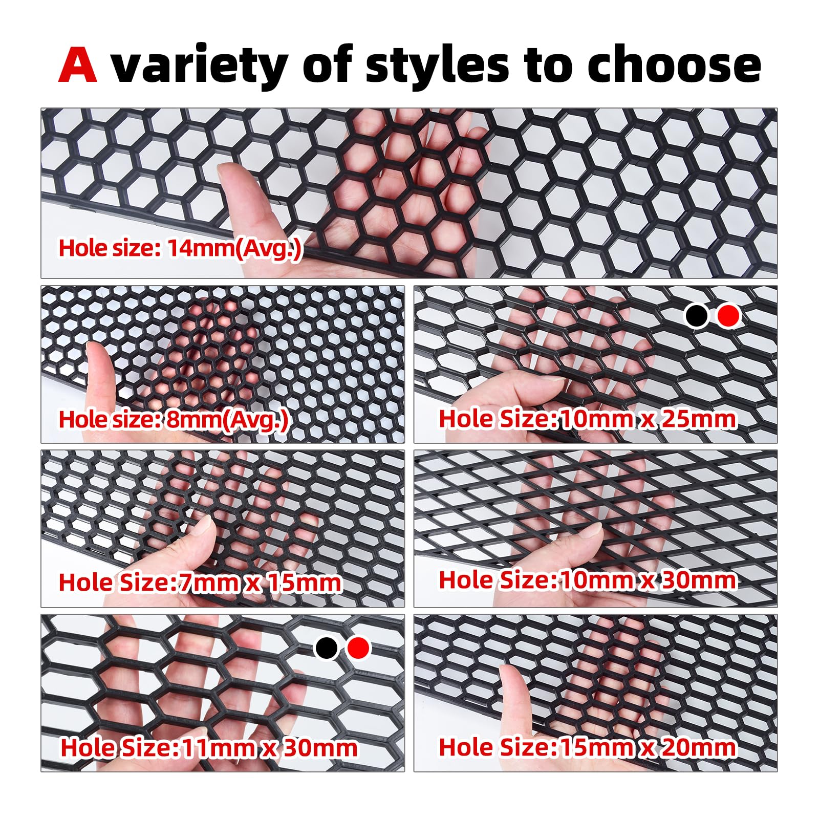 AggAuto Grille universelle en plastique ABS pour pare-chocs de voiture - Trou en nid d'abeille - 119,4 x 40,6 cm - Grilles hexagonales de 10 x 25 mm - Rouge