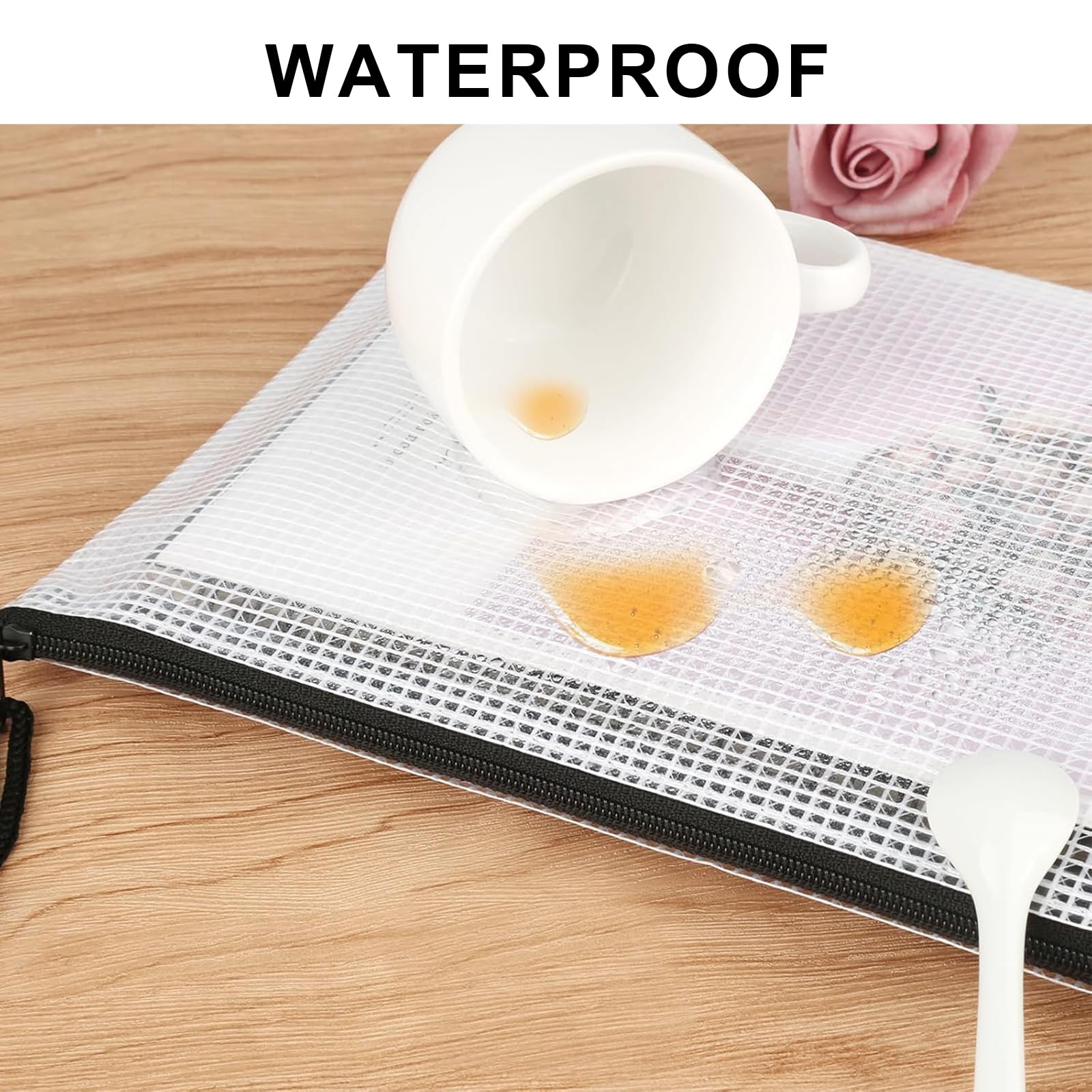 20 Stück Wasserdichte Dokumententasche A4 mit Reißverschluss, Transparente Zipper Beutel für Papier, Dokumenten, Kosmetika - Kunststoff Mesh Reißverschlusstaschen