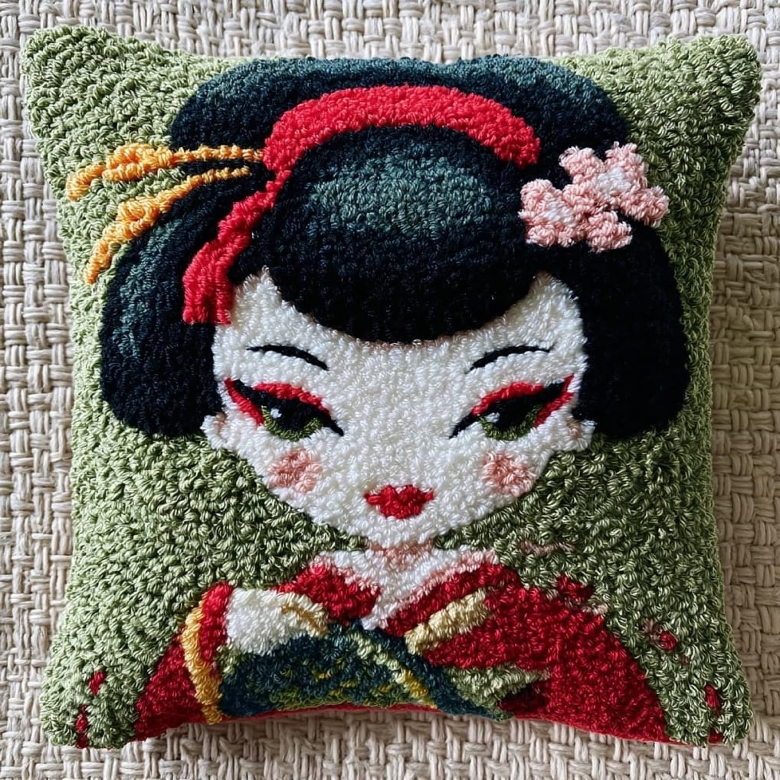 AxiangziK Latch Hook Cushion Kit 17x17in,Cartoon Japanese Geisha