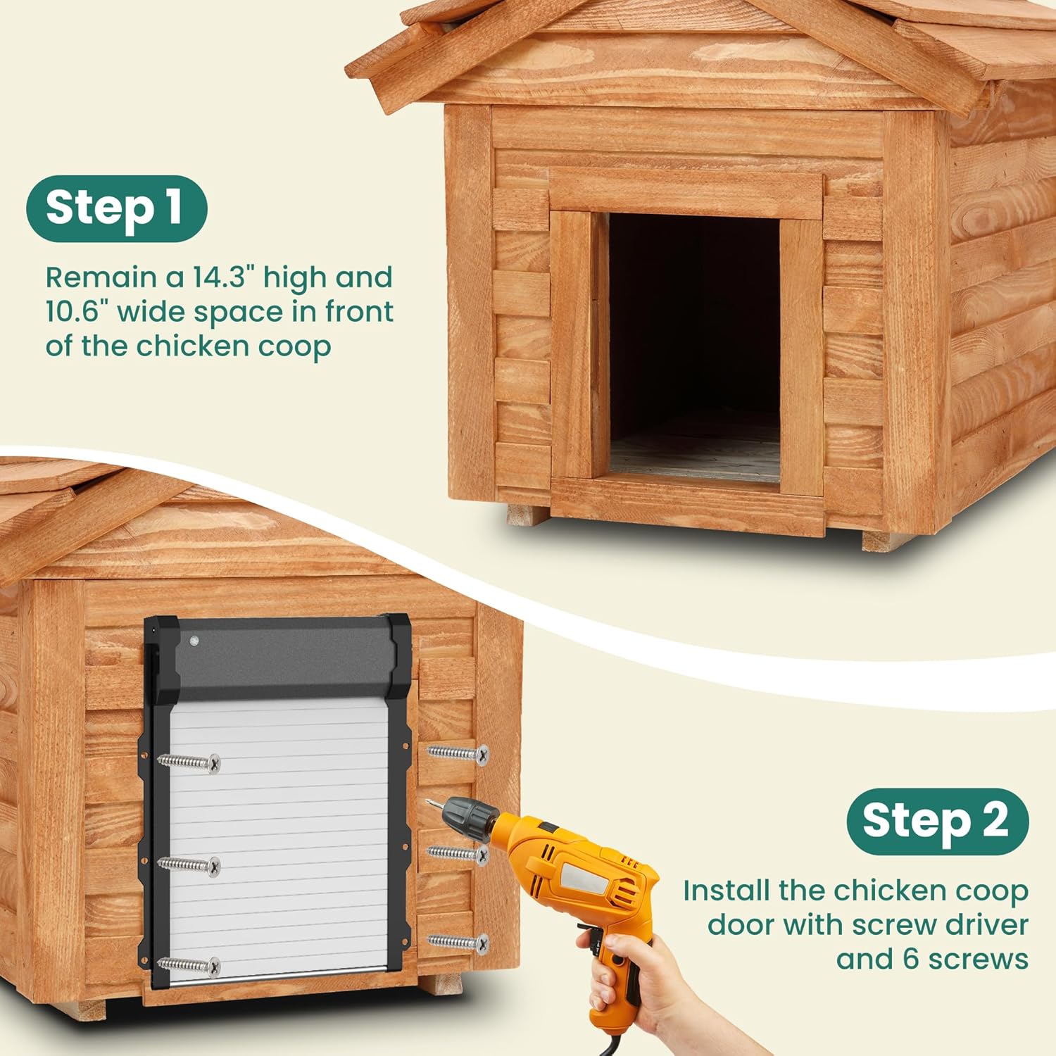 Automatic Chicken Coop Door with Timer & Light Sensor, 4 Modes Automatic chicken door with Remote Control & Anti-pinch Function, Solar Chicken Coop door with External Power Supply Connection, Outdoor