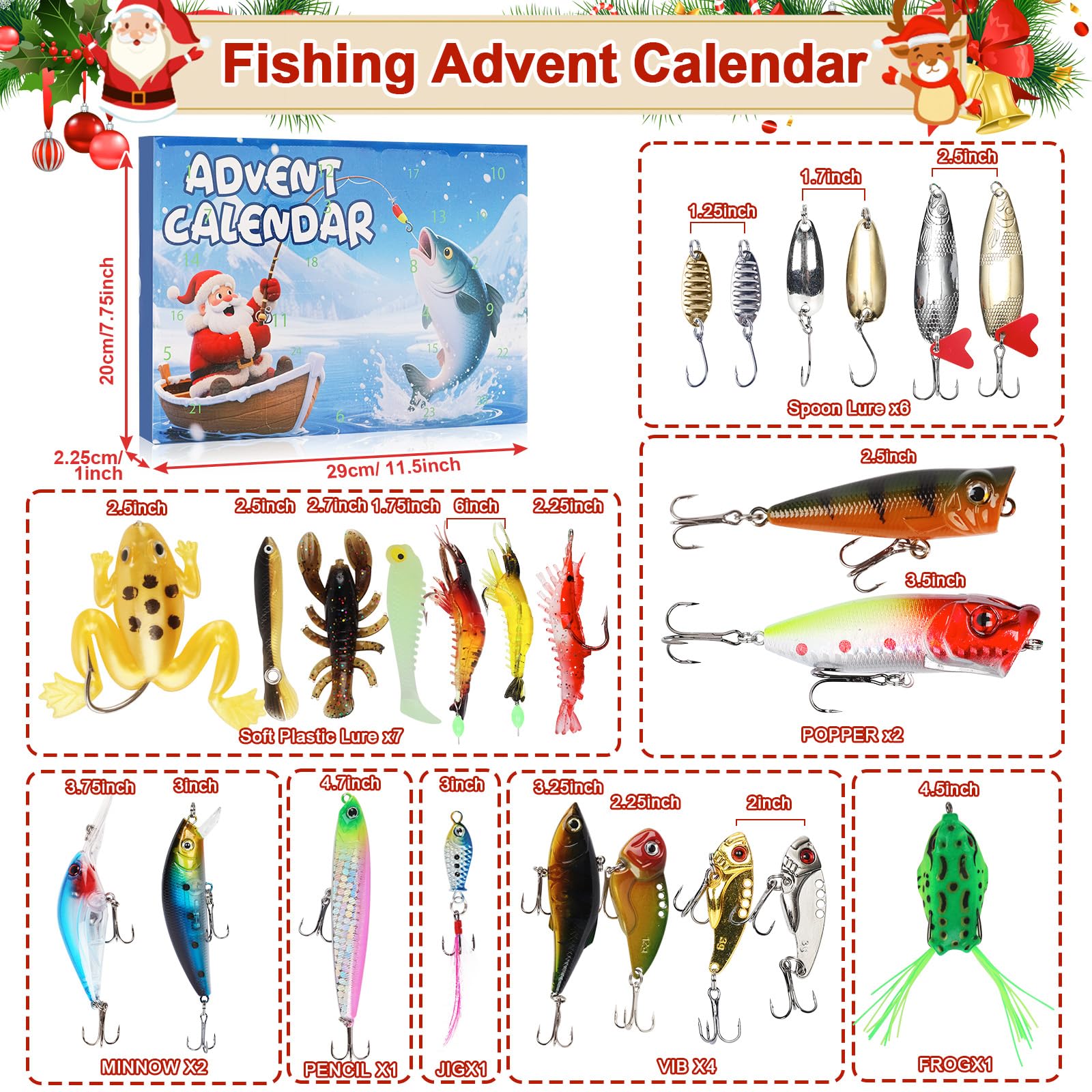 Calendrier De L'Avent De Pêche 2024 Pour Adultes, Ensemble De 24 Leurres De Pêche, Calendrier De L'avent Compte à Rebours De Noël Pour Hommes Adultes Pêcheurs