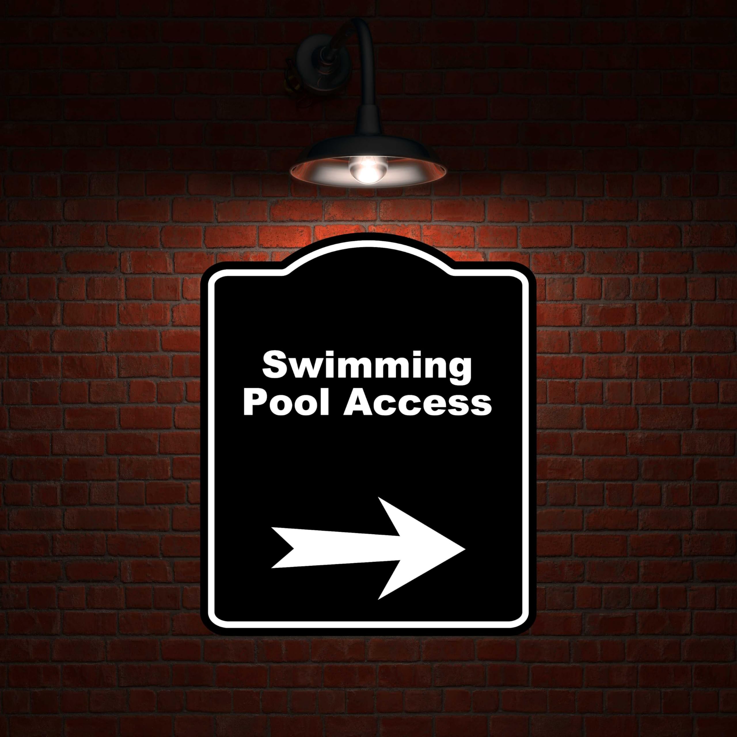 Swimming Pool Access Black Sign Arrow Right Aluminum Composite Sign 8.5 x 10 inches