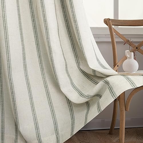 Vista 337 de DriftAway Cortinas opacas de mezcla de lino de 63 pulgadas de largo para dormitorio, cortinas de lino con estampado de rayas verticales, con Gris