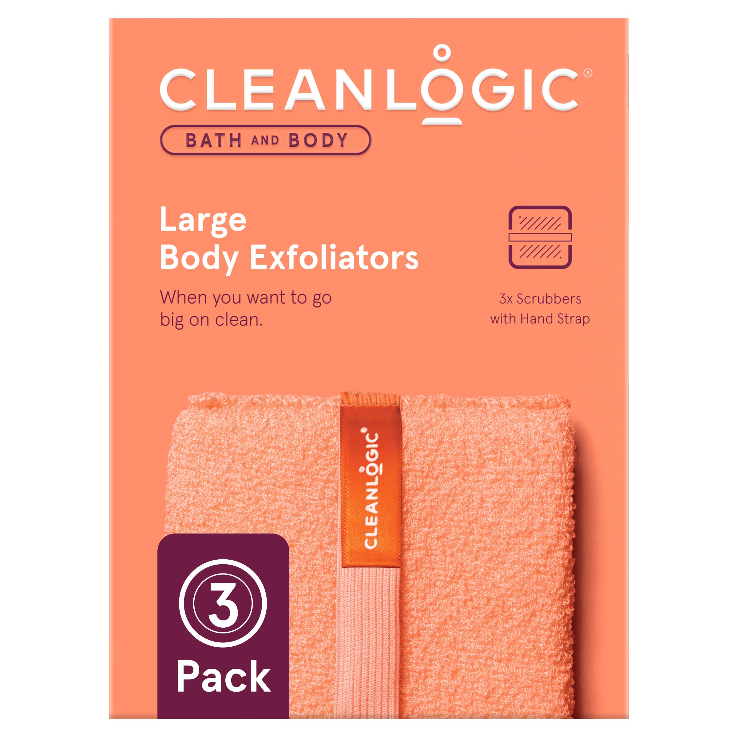 Cleanlogic Bath and Body Large Exfoliating Body Scrubber, Assorted Colors, 3 Count