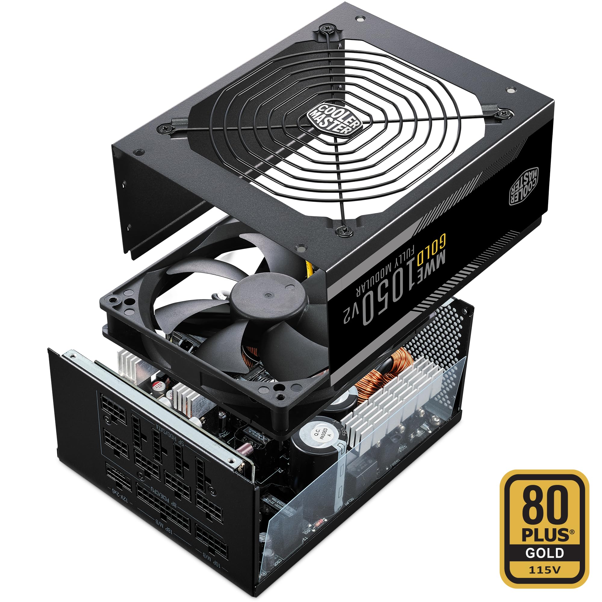 Cooler Master MWE Gold 1050 V2 ATX 3.1 Alimentation 100% Modulaire - Prise EU - Support ATX 3.1, PSU 80 Plus Gold 1050W, PCIe 5.1, Ventilateur FDB 140mm, Seuil de température élevé, Garantie 10 Ans