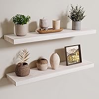 Vista 49 de Axeman Estantes flotantes de madera de olmo rústico para pared, estante de pared de 48 x 8 pulgadas de profundidad con soporte invisible, estantes