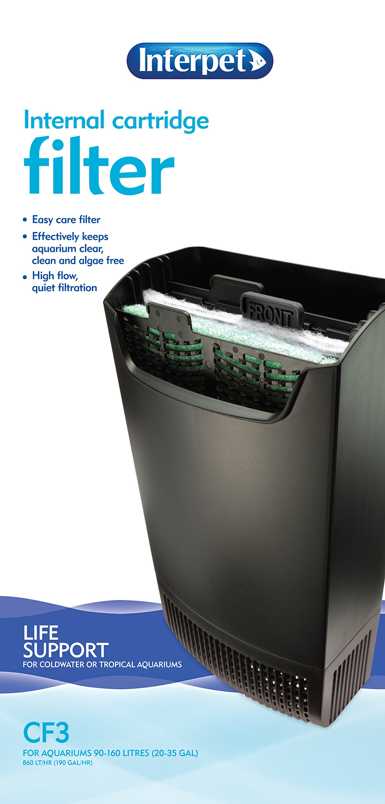 Interpet Internal Aquarium Fish Tank Cartridge Filter, CF3, Cleans