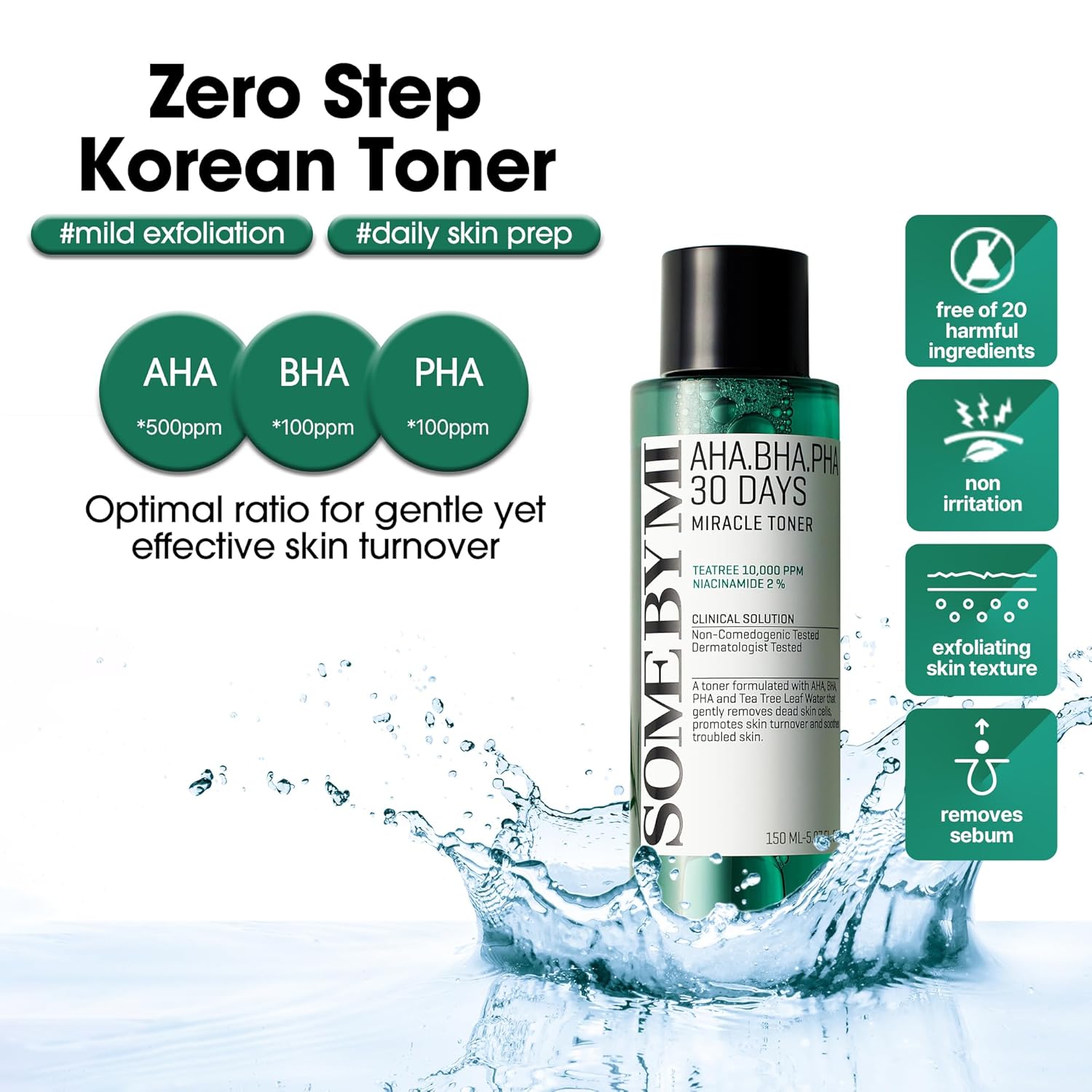 SOME BY MI AHA BHA PHA 30 Days Miracle Toner – 5.07oz, 150ml – Korean Salicylic Acid Exfoliating Face Toner for All Skin Types – Daily Pore Care & Oil Control with 2% Niacinamide – Korean Skin Care - Image 2