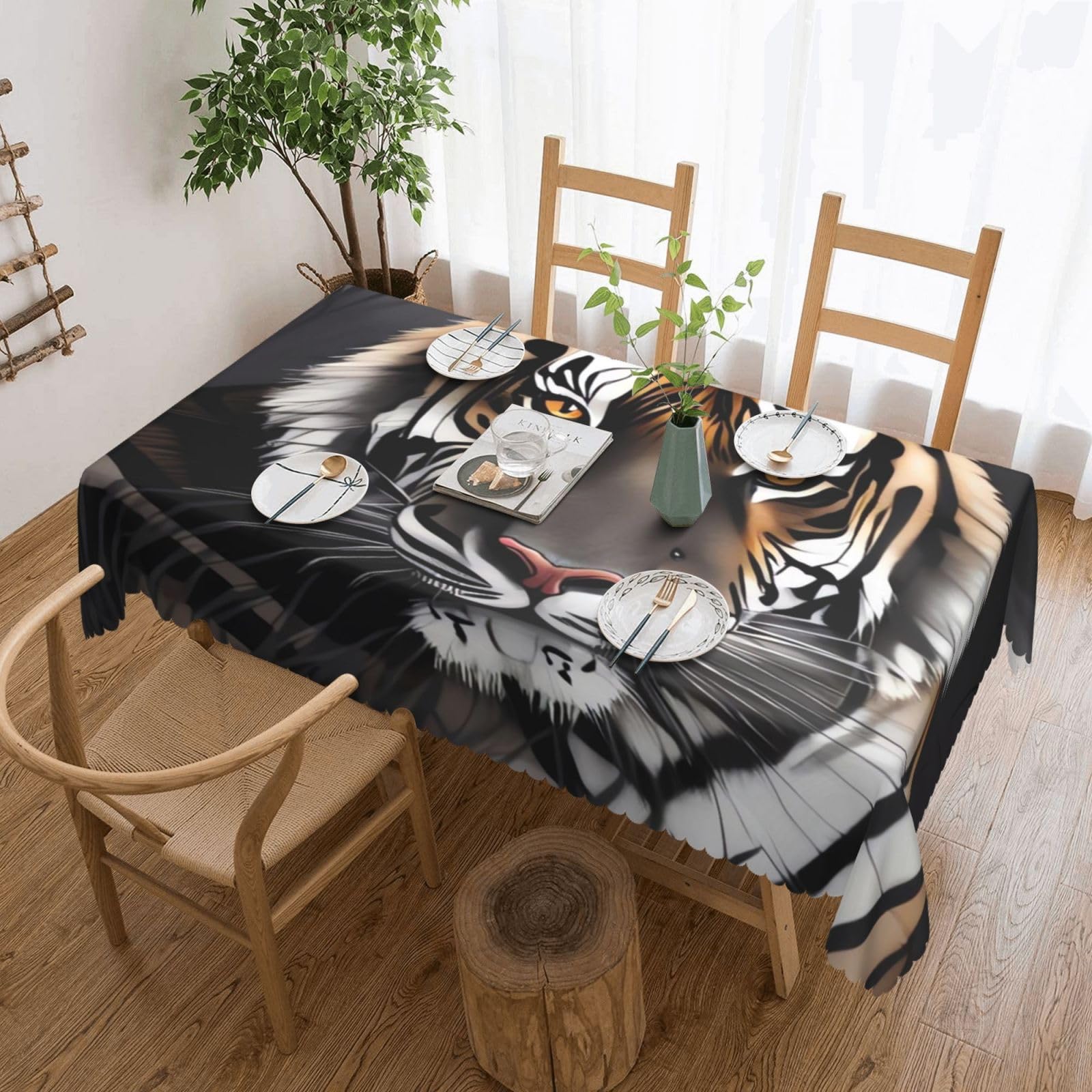 Nappe rectangulaire lavable polyester anti-plis imprimé tigre 137 x 183 cm