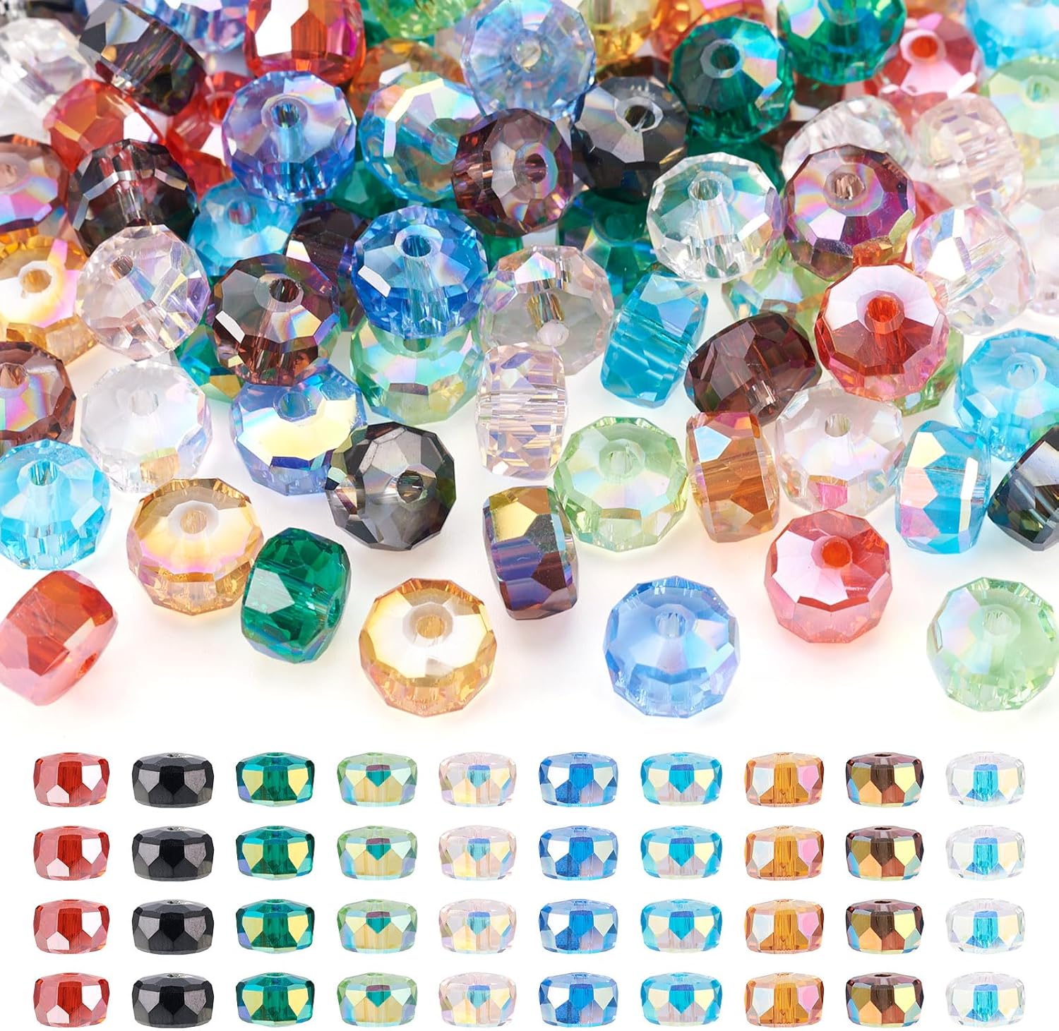 PandaHall 100pcs Clear Faceted Glass Beads AB Color Crystal Glass