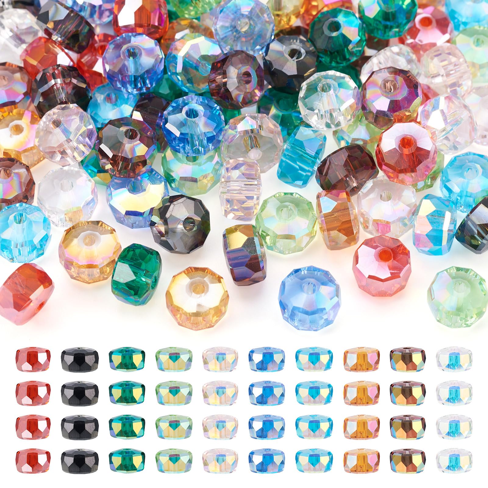 Spritewelry 100Pcs Crystal Rondelle Glass Beads AB Color Faceted Wheel Loose Crystal Loose Spacer Beads for DIY Bracelets Necklace Jewelry Making 7~7.5mm