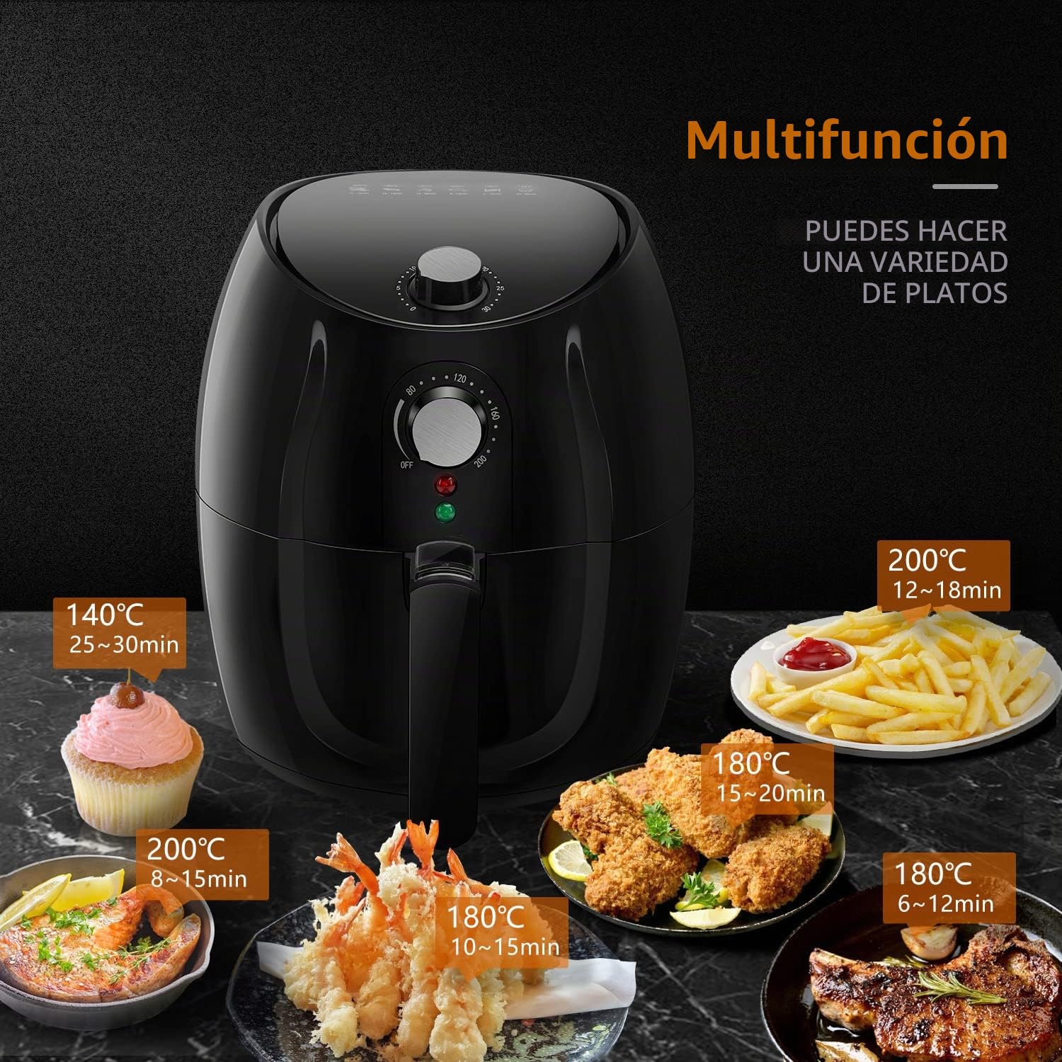 Aigostar Hayden - Freidora de aire sin aceite, 1500W, gran capacidad 3,5 L, cesta antiadherente, apagado automático, selector de temperatura. Libre de BPA.