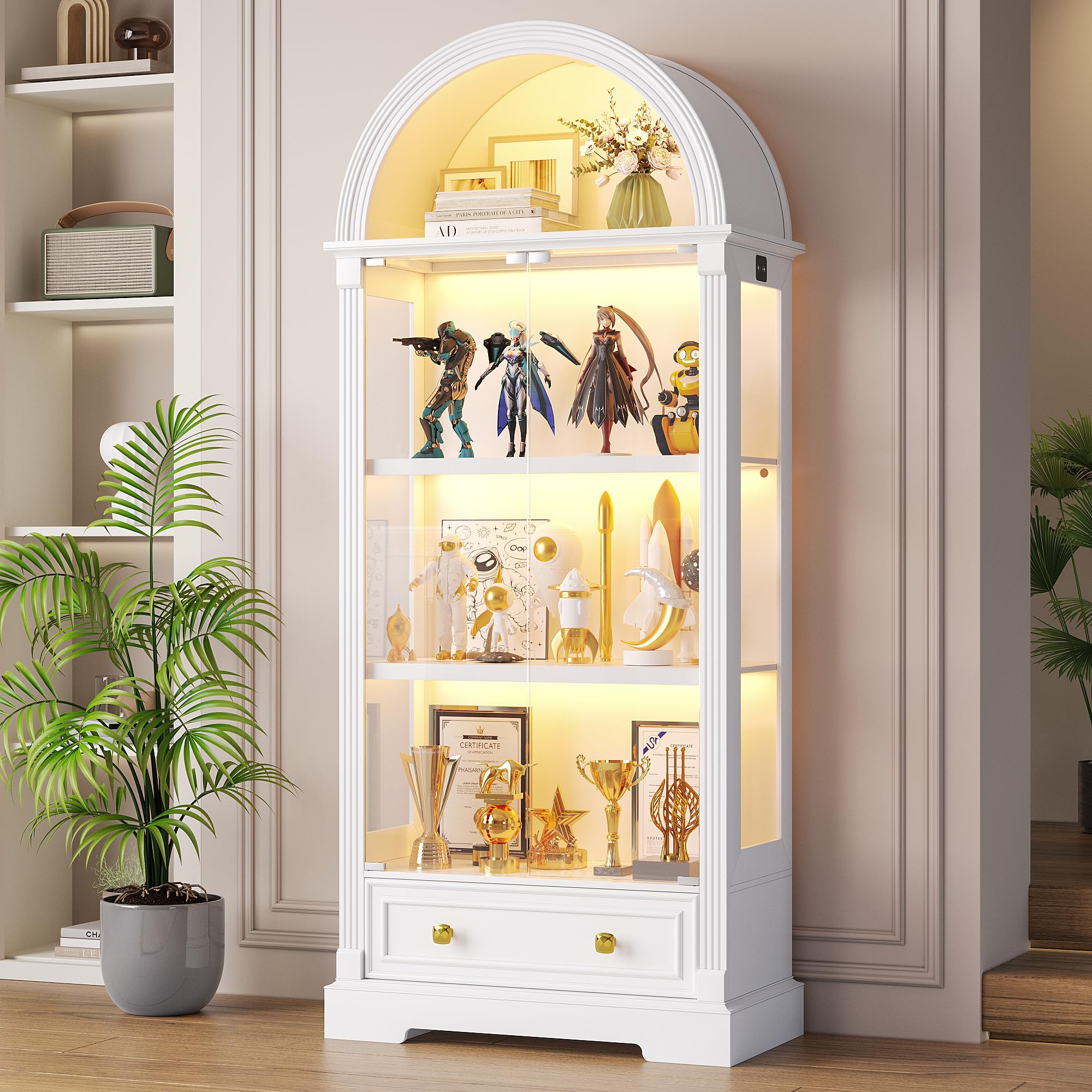 本棚・本収納 Antique Glass Door Cabinet Living Room TAGELIER Glass Display Cabinet with Doors, 72