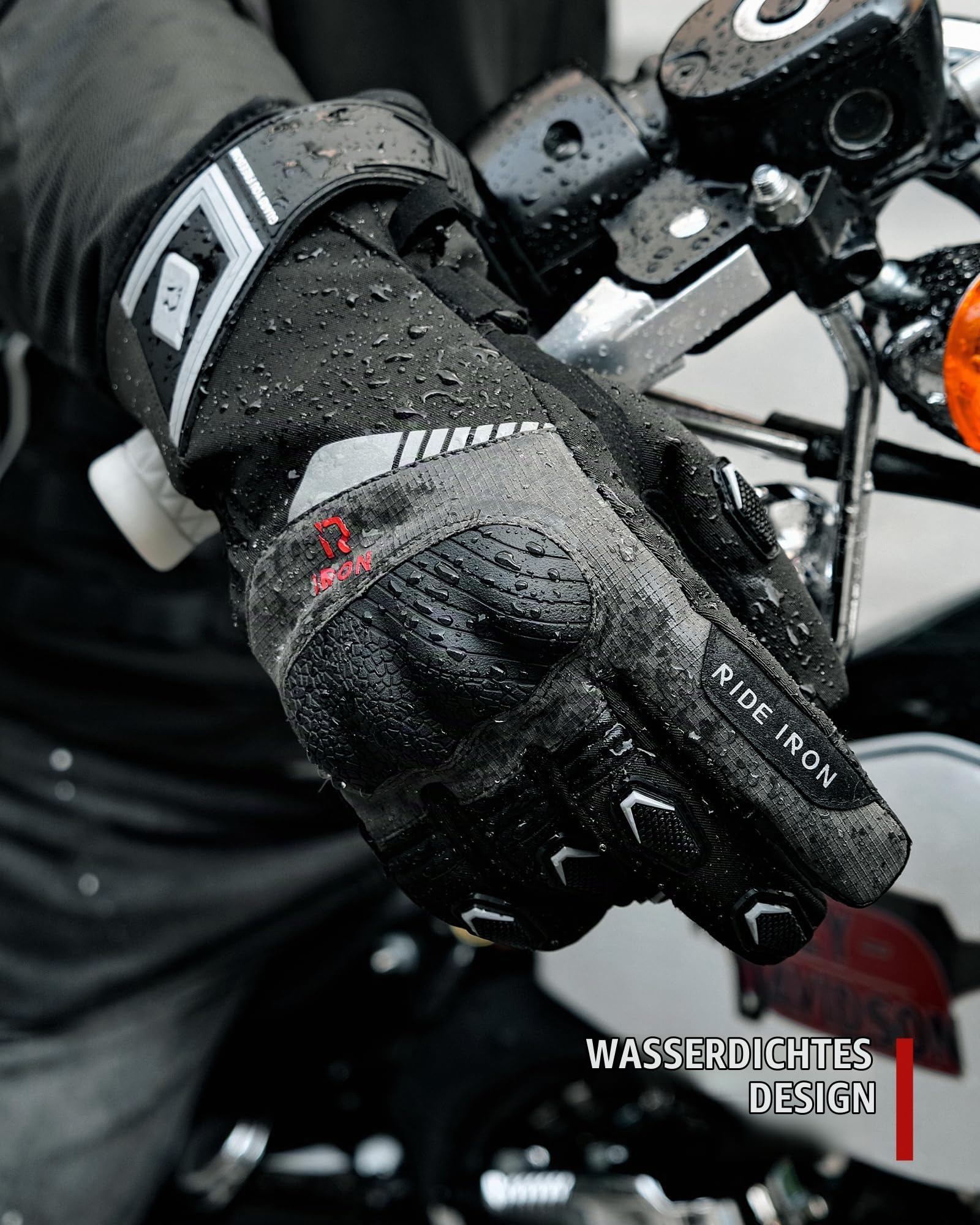 RIDEIRON Winter Motorradhandschuhe Herren, Warm & Wasserdicht, Touchscreen, Verstärkte Zone, 3M Isolierung für kalte Temperaturen，M-XXL