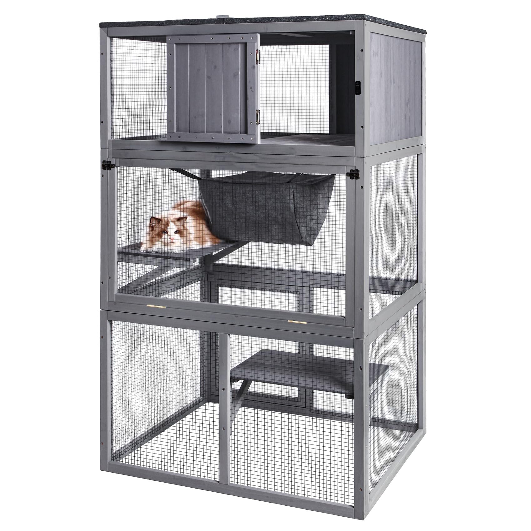 X-ZONE PET Catio Cat House Outdoor Outdoor 3 Floors Cat Enclosure with Weatherproof Roof Kitten Playpen Hammock & Resting Box-42