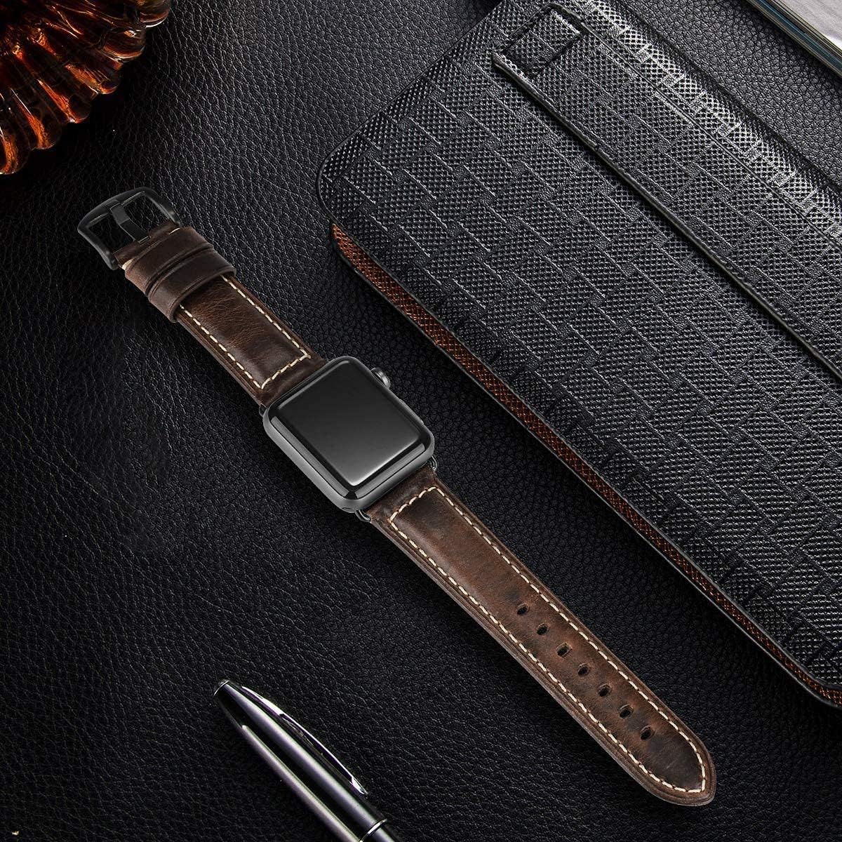 HUAFIY Compatible for apple Watch Band 42mm 44mm45mm49mm men,Top Grain Leather Band Replacement Strap iWatch Series 8/7/6/5/ 4 3 2 1,Sport, Edition.Ultra