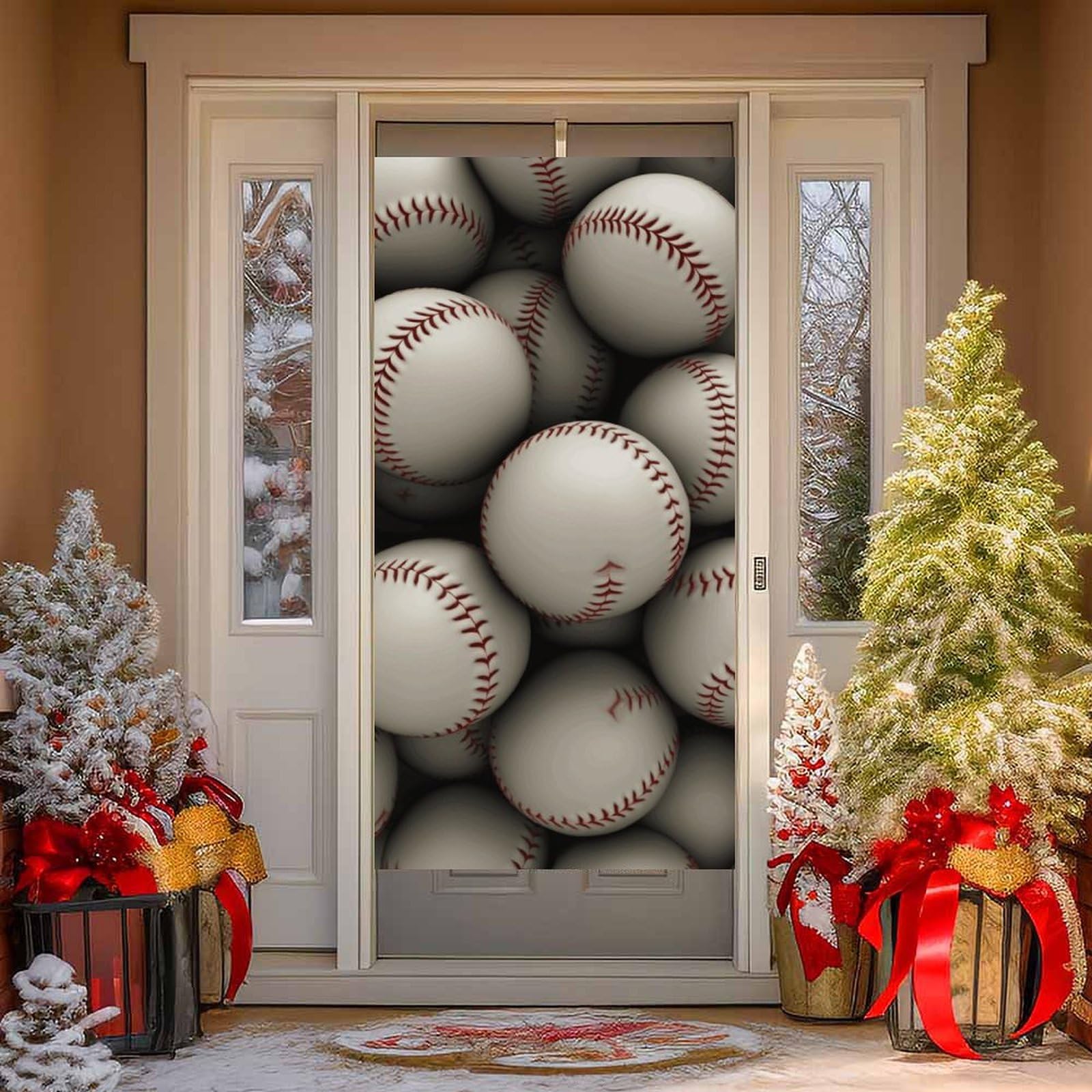 NONHAI Baseball Door Cover Decoration Welcome Door Banner Porch Sign Photo Background DoorCurtains for Doorway Privacy Window Curtain Porch Cover Indoor Outdoor Decor 70.9x35.4in