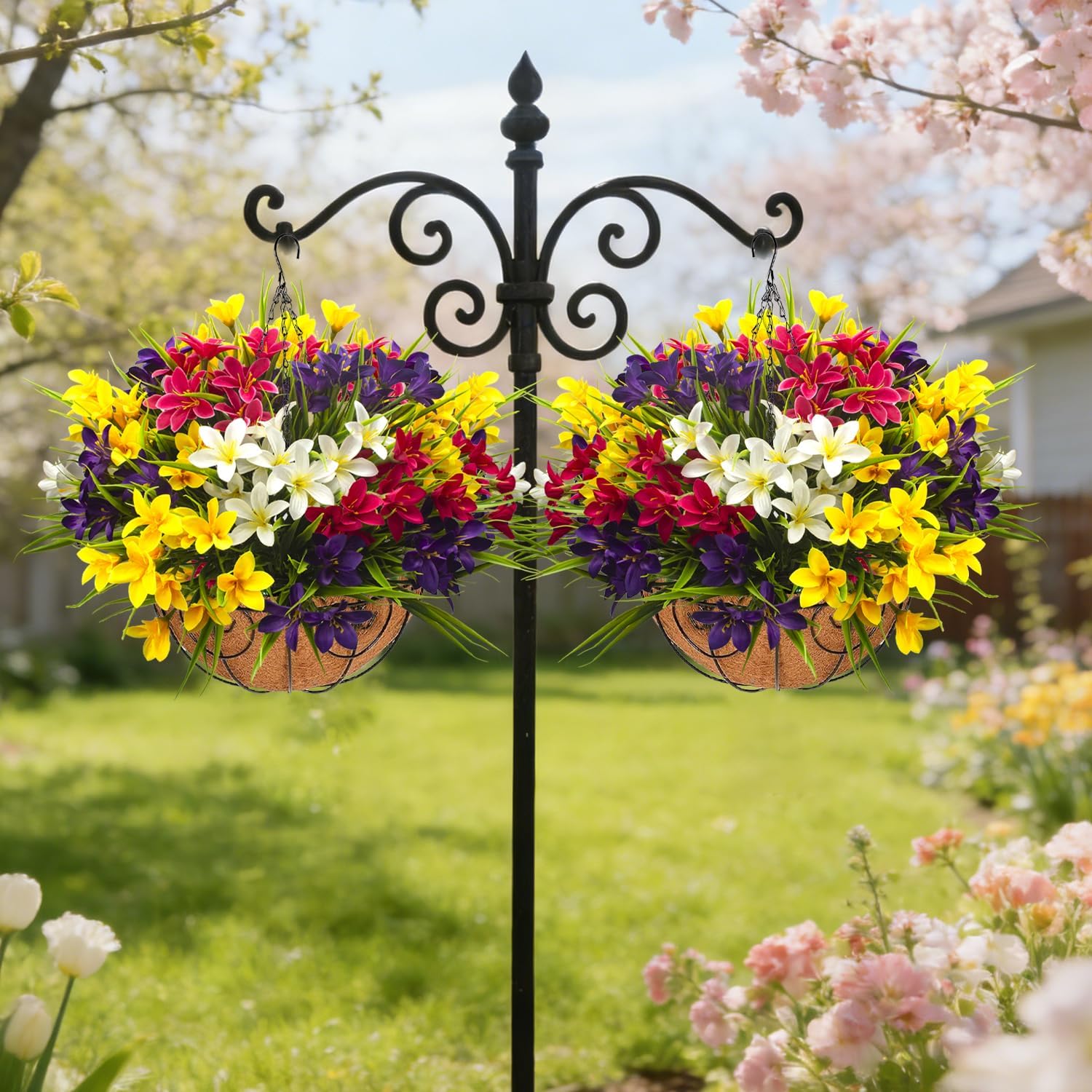 Artificial Outdoor Flowers, 12 Bundle Mixed Colors with Hanging Basket, UV Resistant Decorative Flowers for Porch, Patio, Yard - Image 5