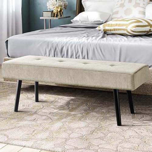 Banco de entrada  Banco rosa para dormitorio, moderno pie otomano de cama, bancos acolchados de pana para sala de estar, vestíbulo, vestíbulo,