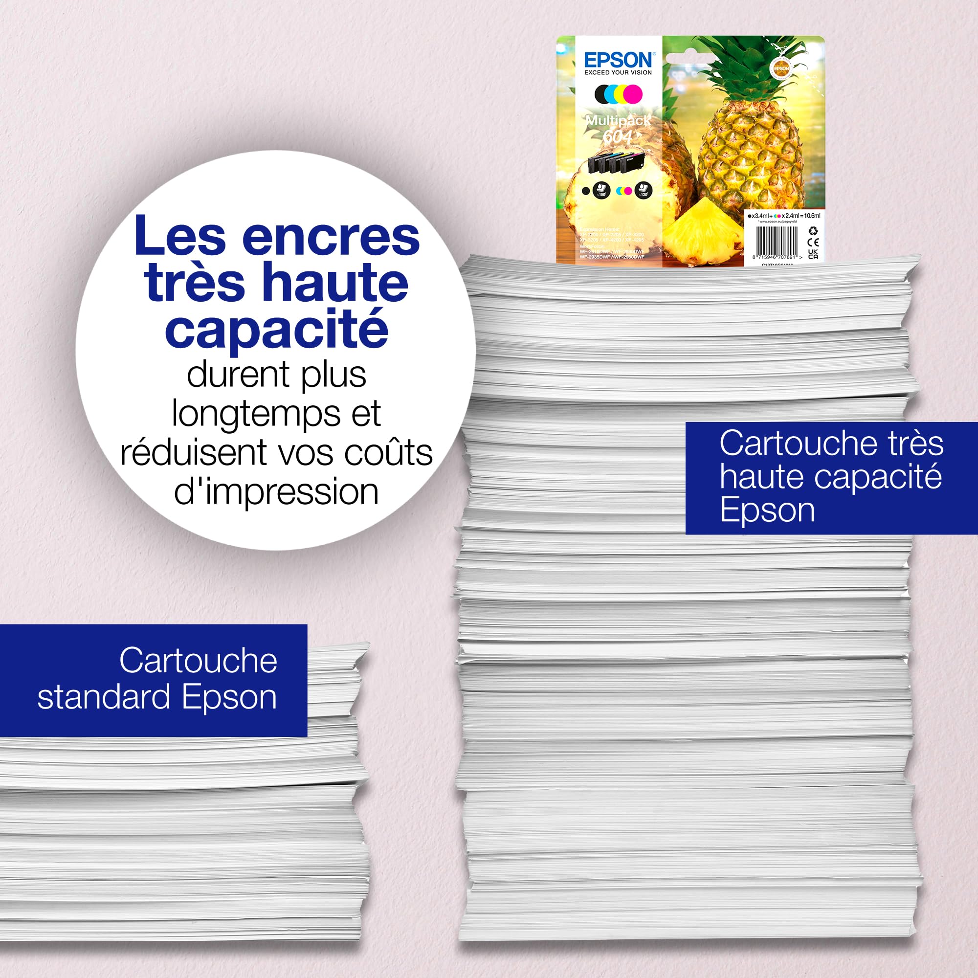 Epson Multipack Cartouches d’Encre Authentique Ananas 604 4 Couleurs | EasyMail : Moins de Plastique | N, C, M, J | 1x 3,4 ML, 3X 2,4 ML | Fabriqué par la Marque
