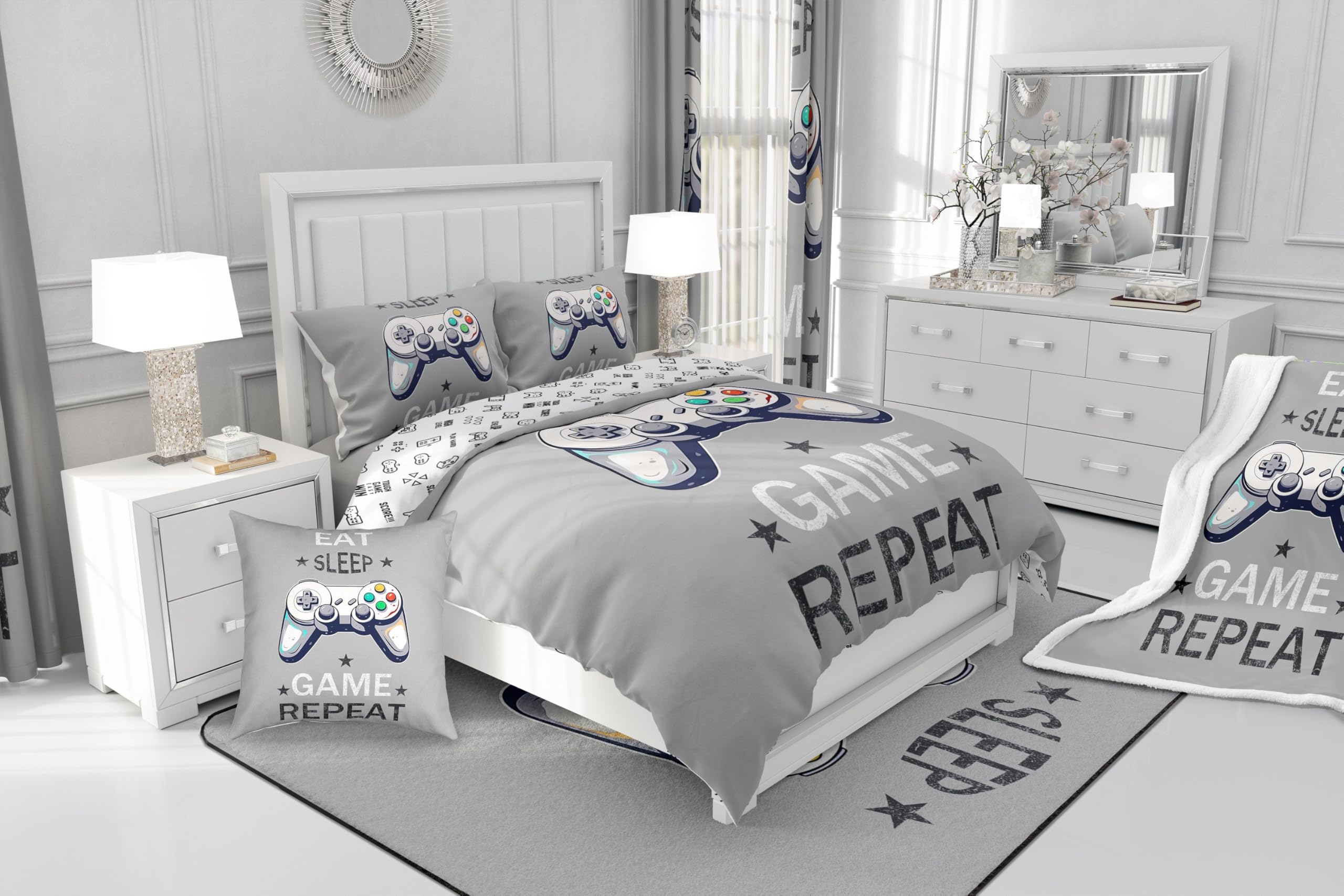Homemissing Set di biancheria da letto con copripiumino e 2 federe, per bambini, ragazzi e adolescenti, motivo gamepad, decorazione per la stanza dei videogiochi, per bambini e ragazzi