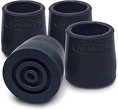 Top Glides Steel-Reinforced Walker, Commode, and Bath Bench Replacement Rubber Tips, Black, 1" (Pack of 4)