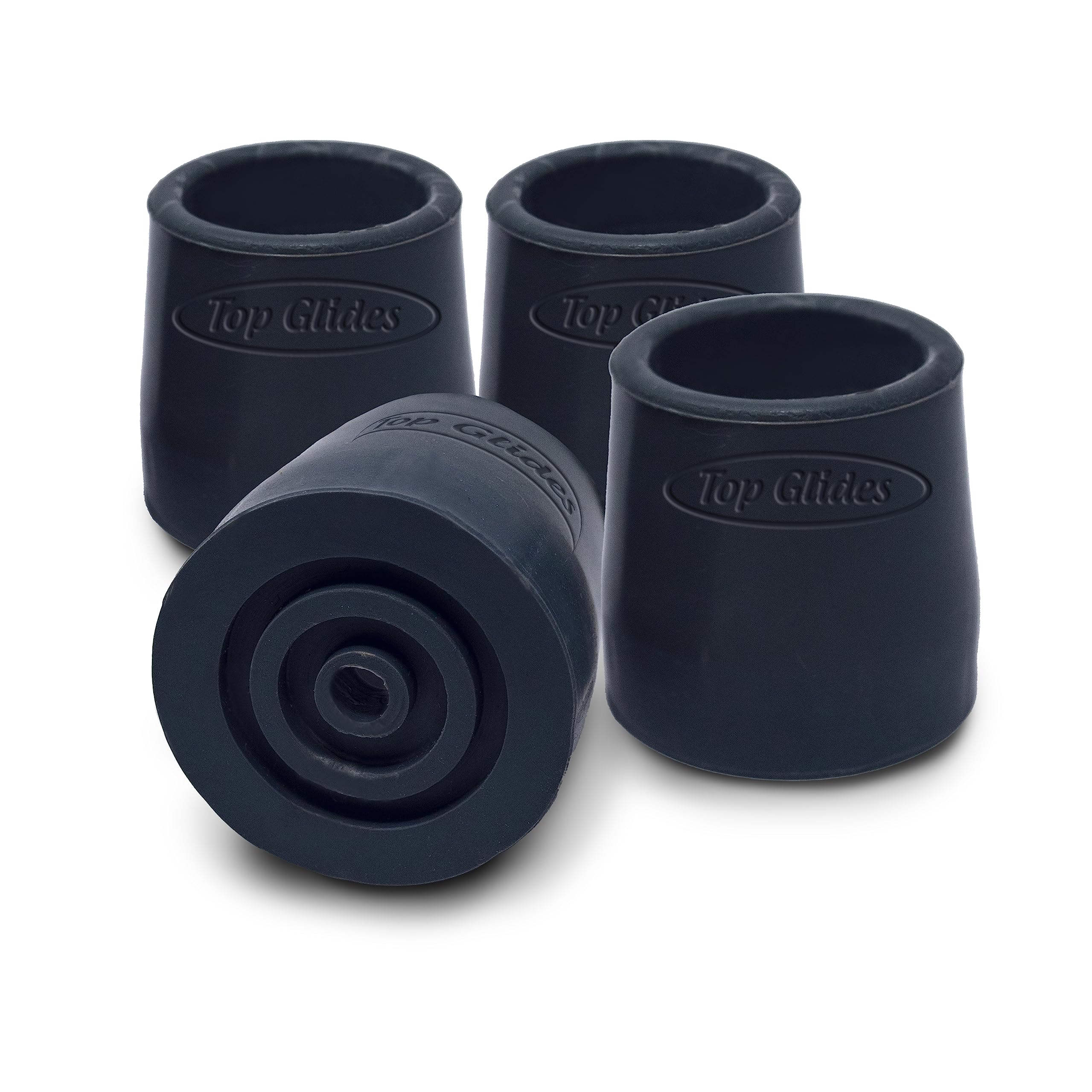 Top Glides Steel-Reinforced Walker, Commode, and Bath Bench Replacement Rubber Tips, Black, 1" (Pack of 4)
