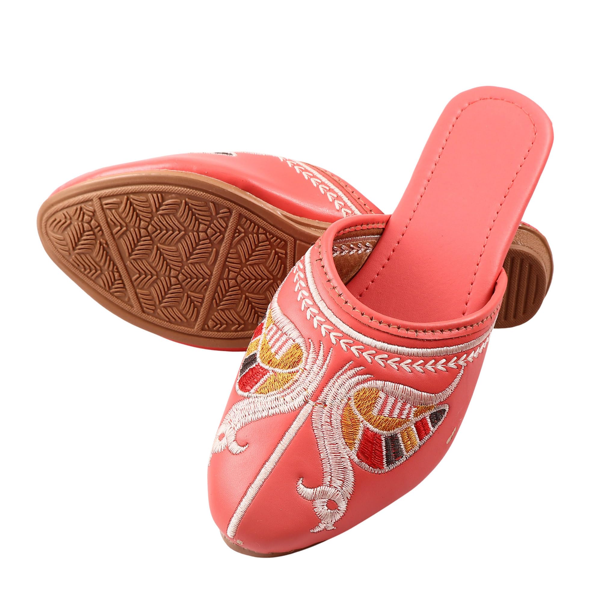 Embroidered Floral Jutti Slippers for Women, Black Slip-On Mules with Colorful Thread Work-image-1