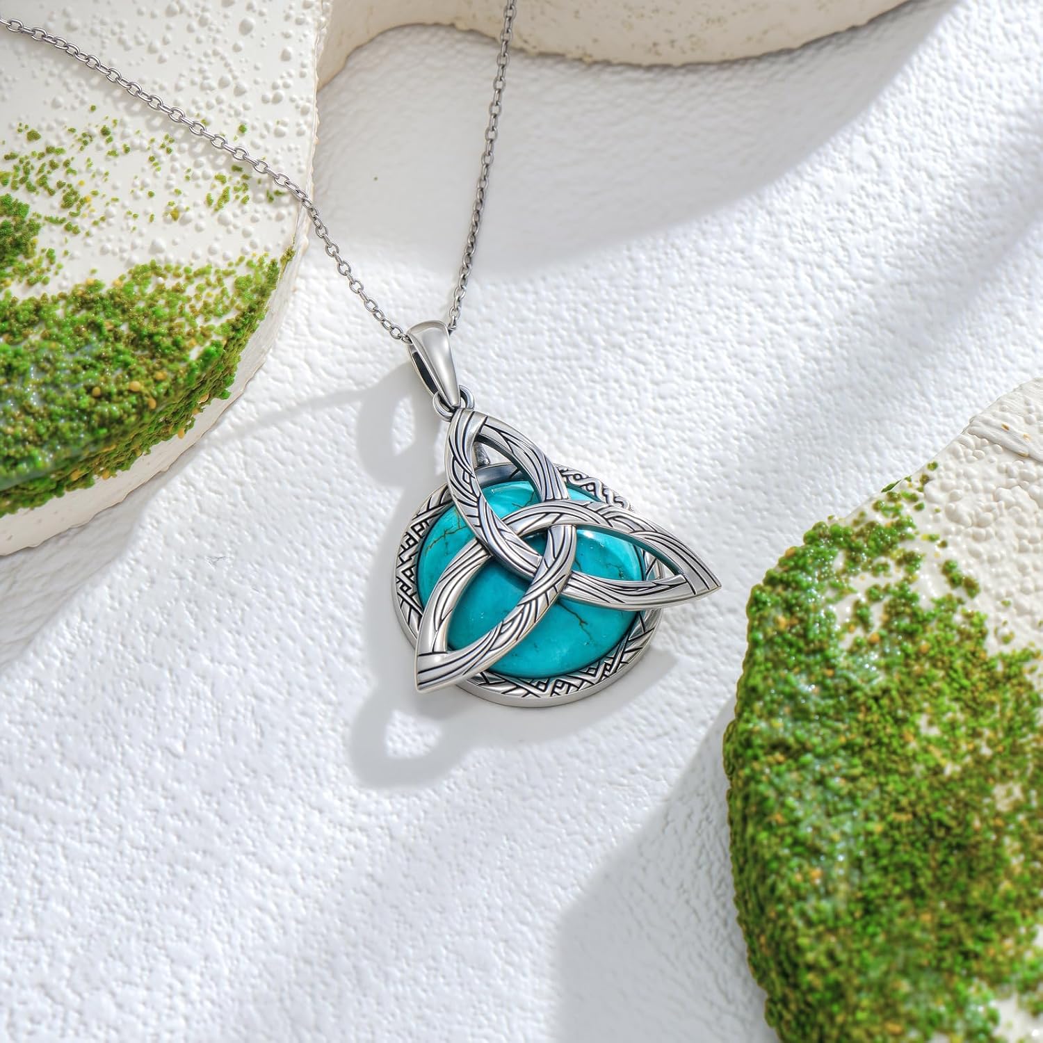 Natural Turquoise Celtic Knot Necklace for Women 925 Sterling Silver 1.2mm Cable Chain and Pendant Genuine Turquoise Jewelry Gifts - Image 3
