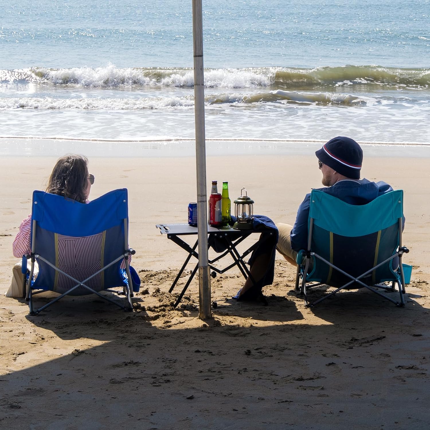 Romswi Low Beach Chairs for Adults 2 Pack, Lightweight Folding Sand Chairs with Breathable Mesh Back & Cup Holder, Portable Compact Camping Chairs, 400lbs Capacity,Green