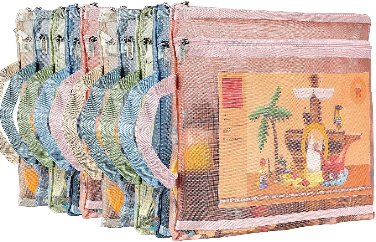 10 Pack Mesh Zipper Pouch Bags，A4 Toy Storage & Organization Bag | Double-Layer Nylon, Puzzle Building Block Sets Toy Storage , Breathable See Through Zipper Pouch with Handle for School Game