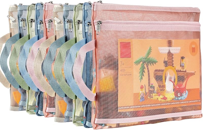 10 Pack Mesh Zipper Pouch Bags，A4 Toy Storage & Organization Bag | Double-Layer Nylon, Puzzle Building Block Sets Toy Storage , Breathable See Through Zipper Pouch with Handle for School Game