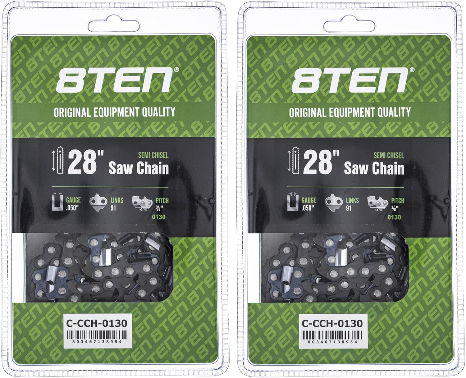 8TEN Semi Chisel Chainsaw Chain 28 Inch .050 3/8 91DL For Stihl MS440 MS660 MS460 MS441 MS650 MS661 (2 Pack)