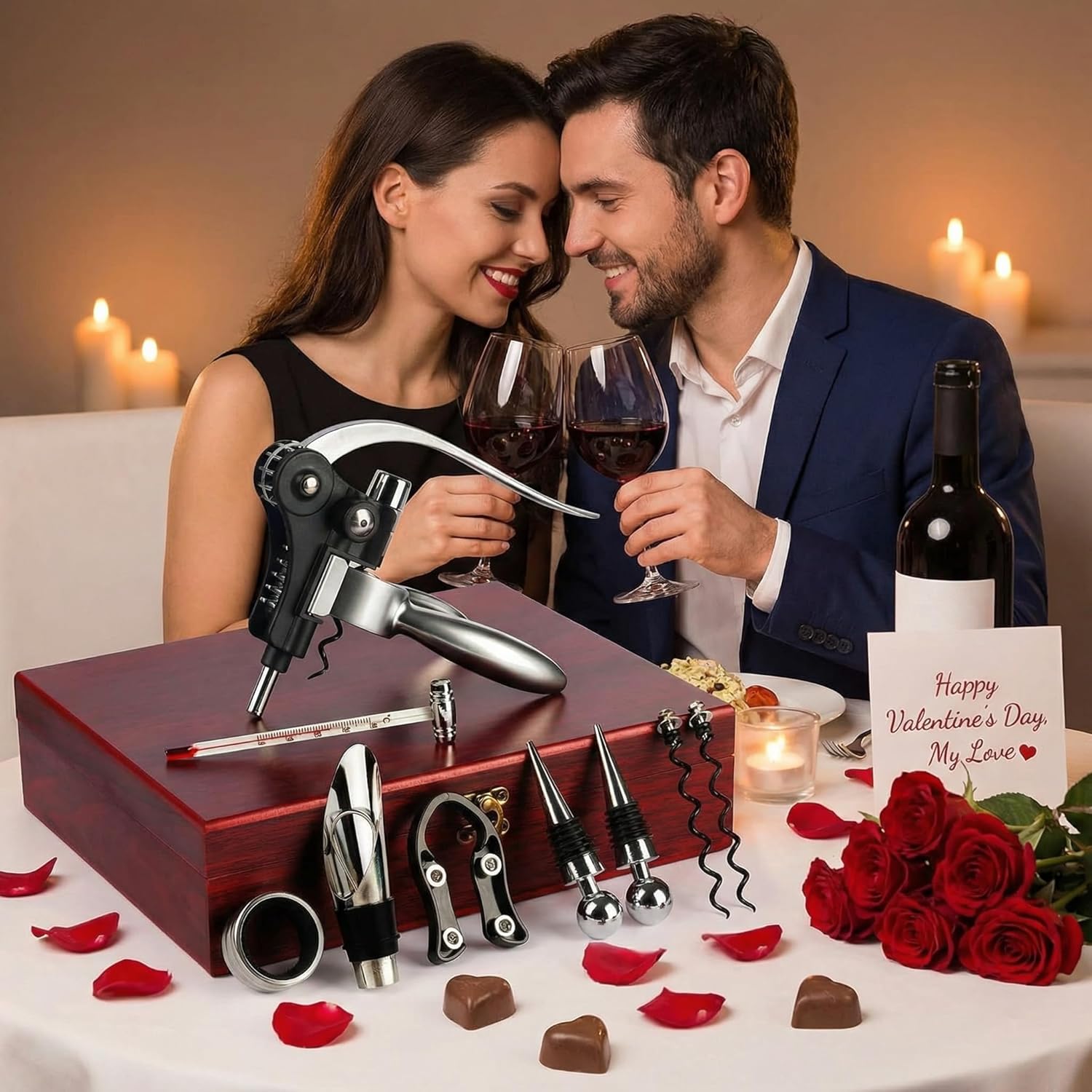 Valentines Day Gifts, 9 PCS Corkscrew Wine Opener Set, Stainless Steel Cork Screw Rabbit Wine Bottle Opener Kit Including Foil Cutter, Pourer, Vacuum Wine Stopper Corkscrews etc - Image 3