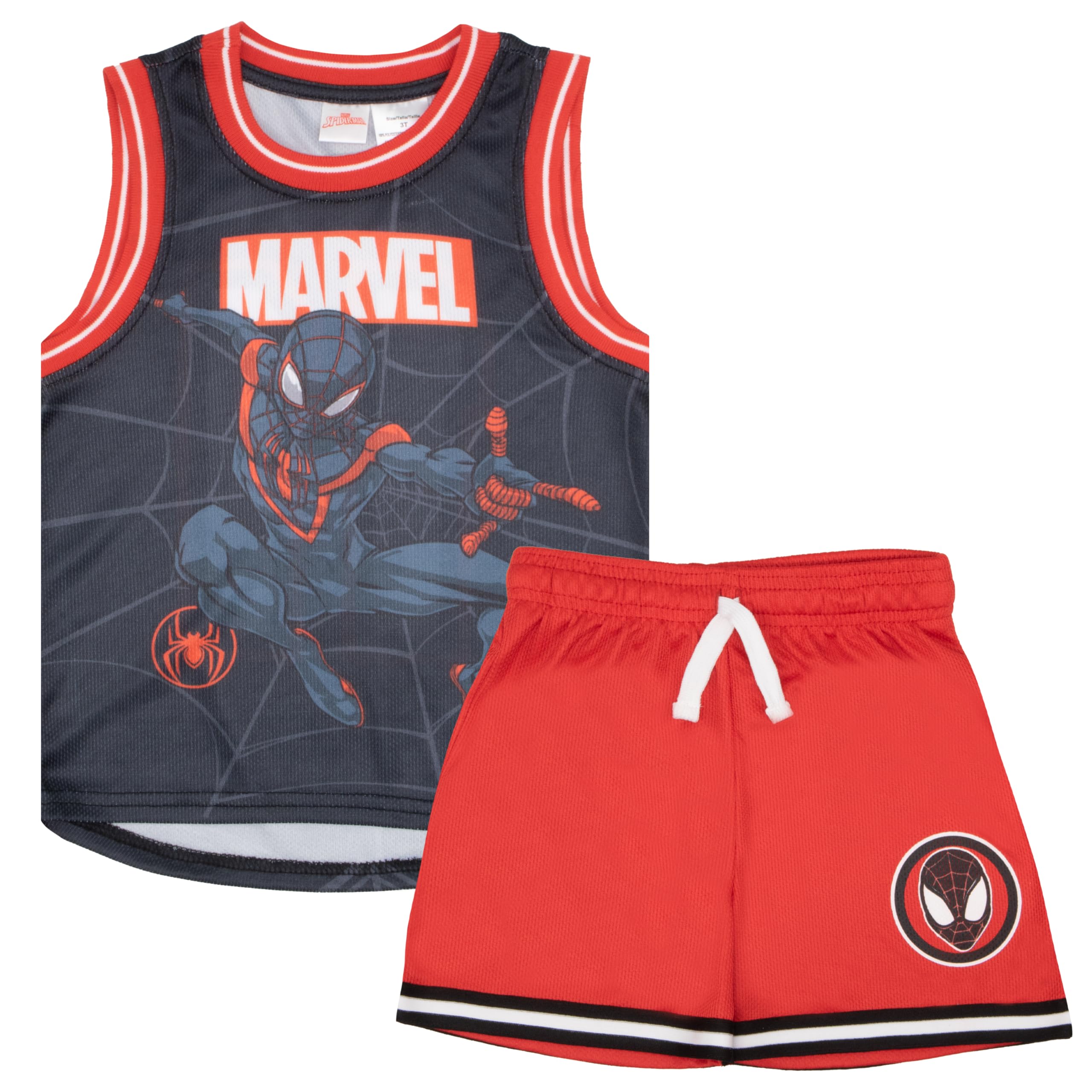 Marvel Avengers, Spider-Man - Completo da basket e pantaloncini coordinati, 2 pezzi, costume sportivo da supereroe per bambini